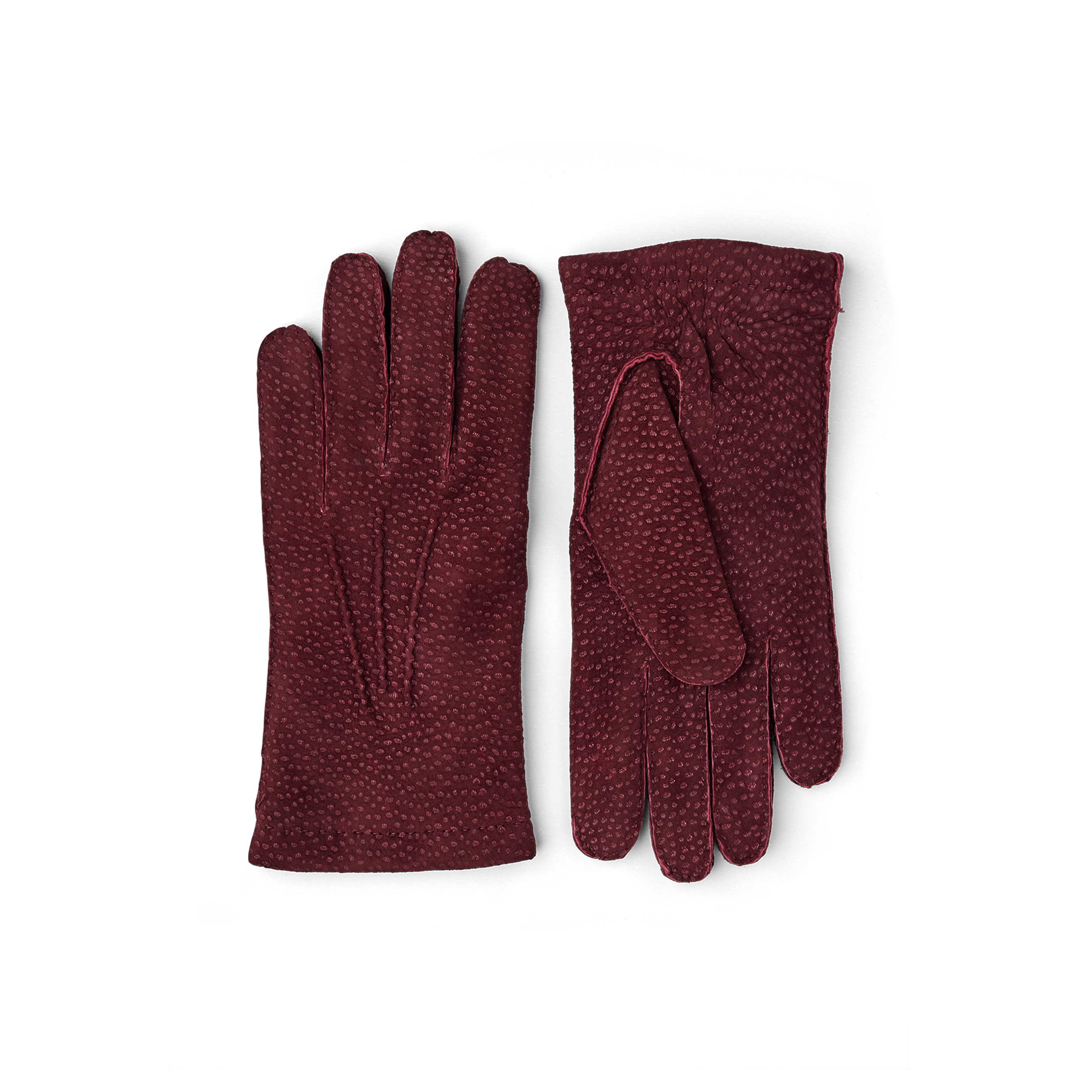 Wine red hand-sewn glove in carpincho nubuck