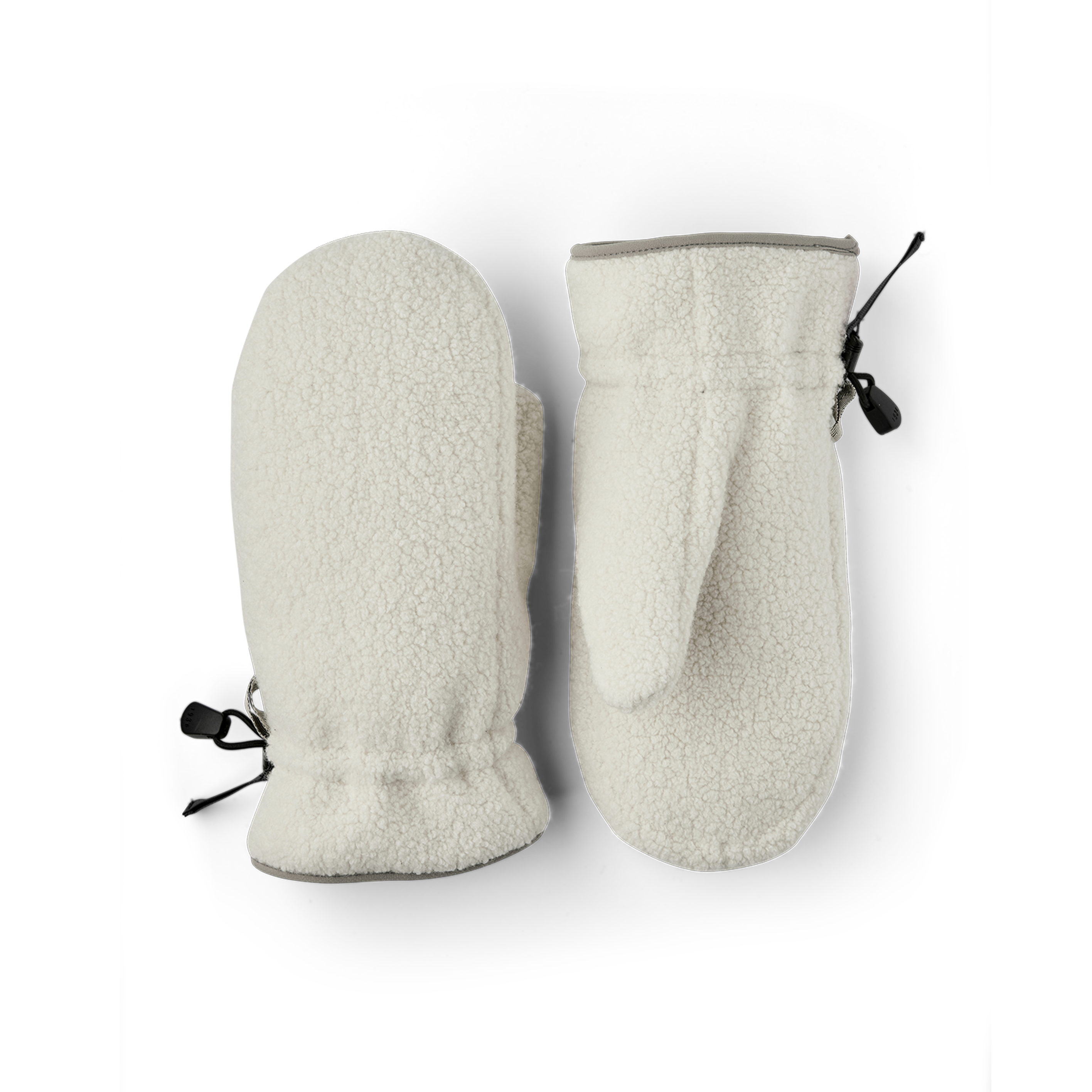 White machine-sewn mitten in shaggy teddy fleece