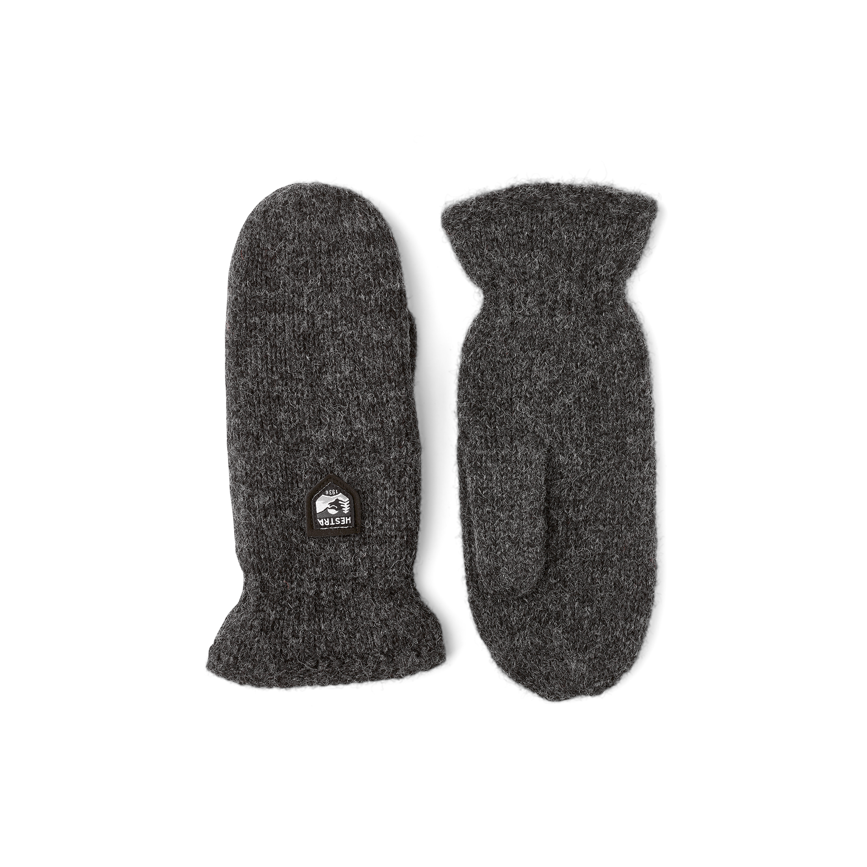 Dark gray knitted mitten in Shetland wool