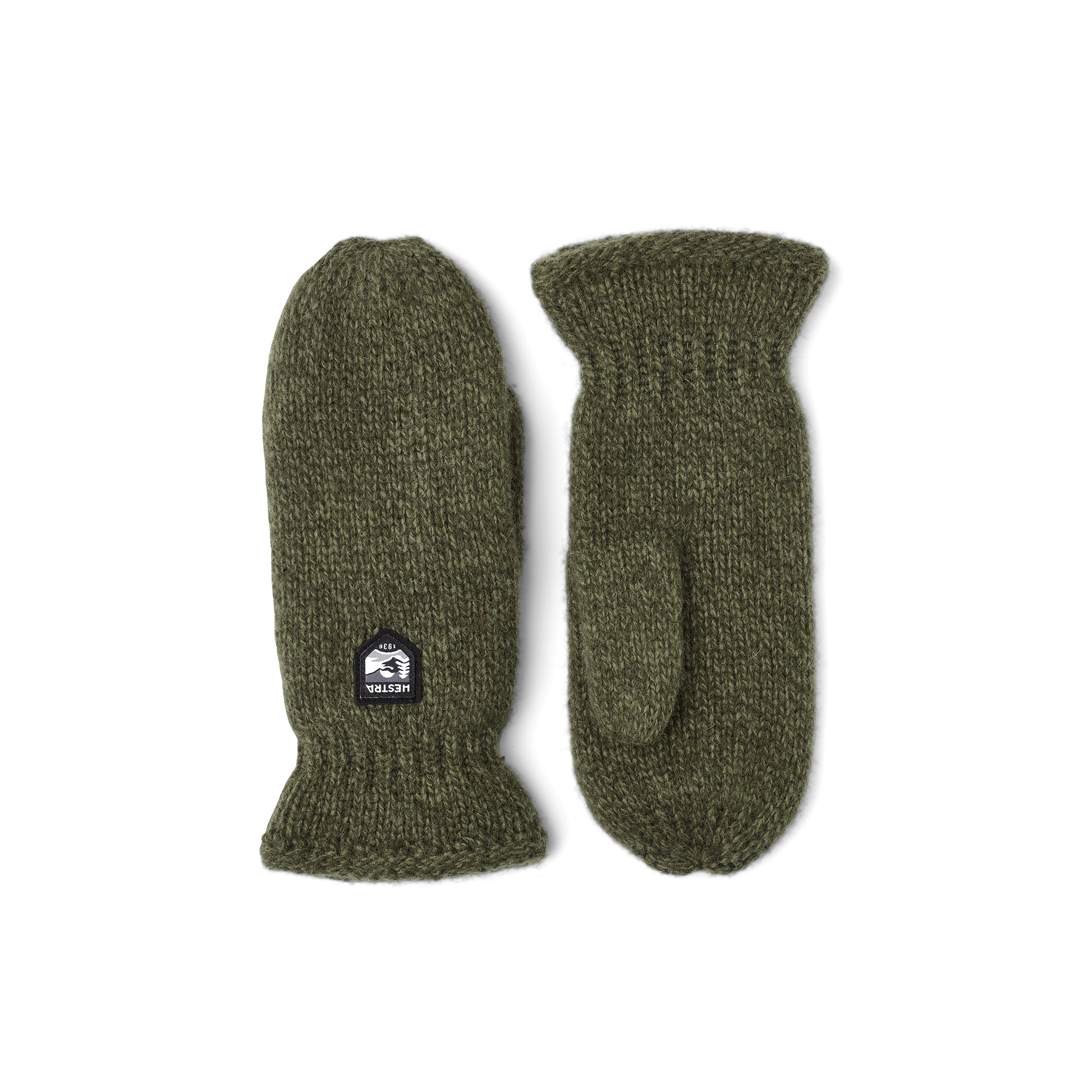 Dark green knitted mitten in Shetland wool