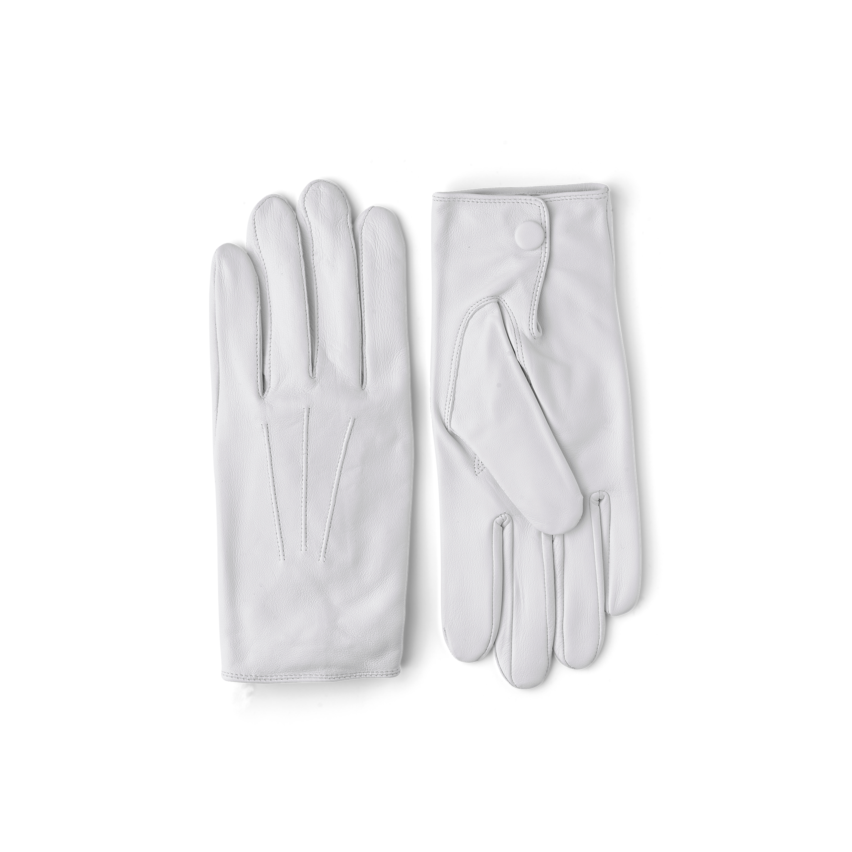 White machine-sewn hairsheep leather glove with button