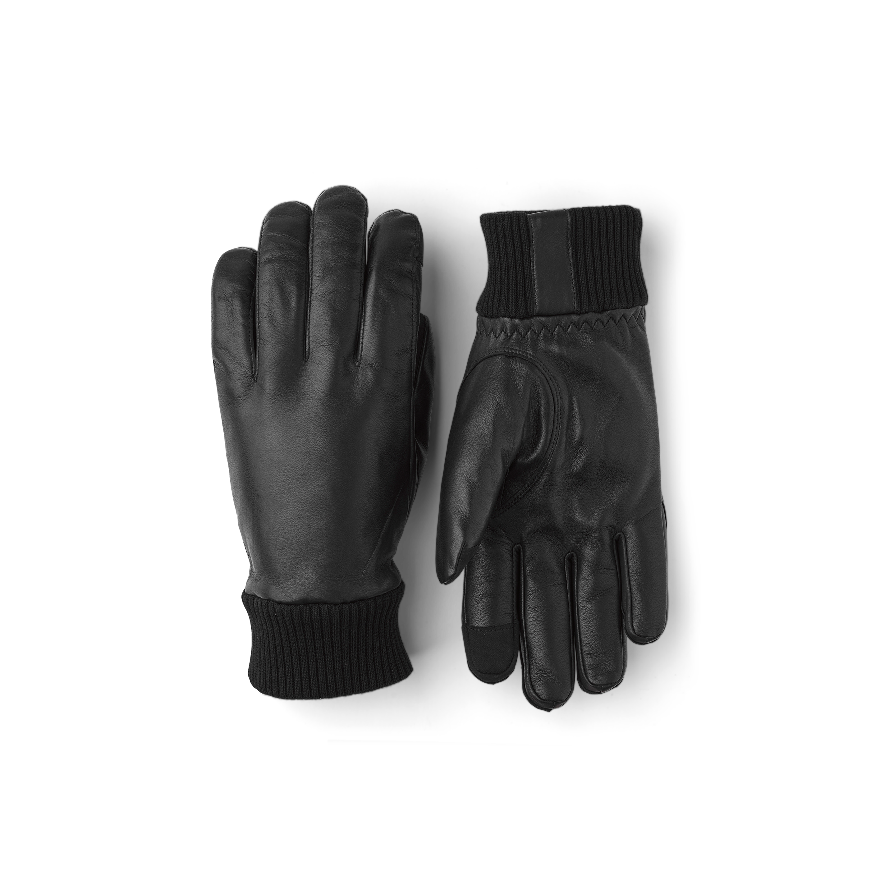 Black machine-sewn hairsheep leather glove with knitted cuff
