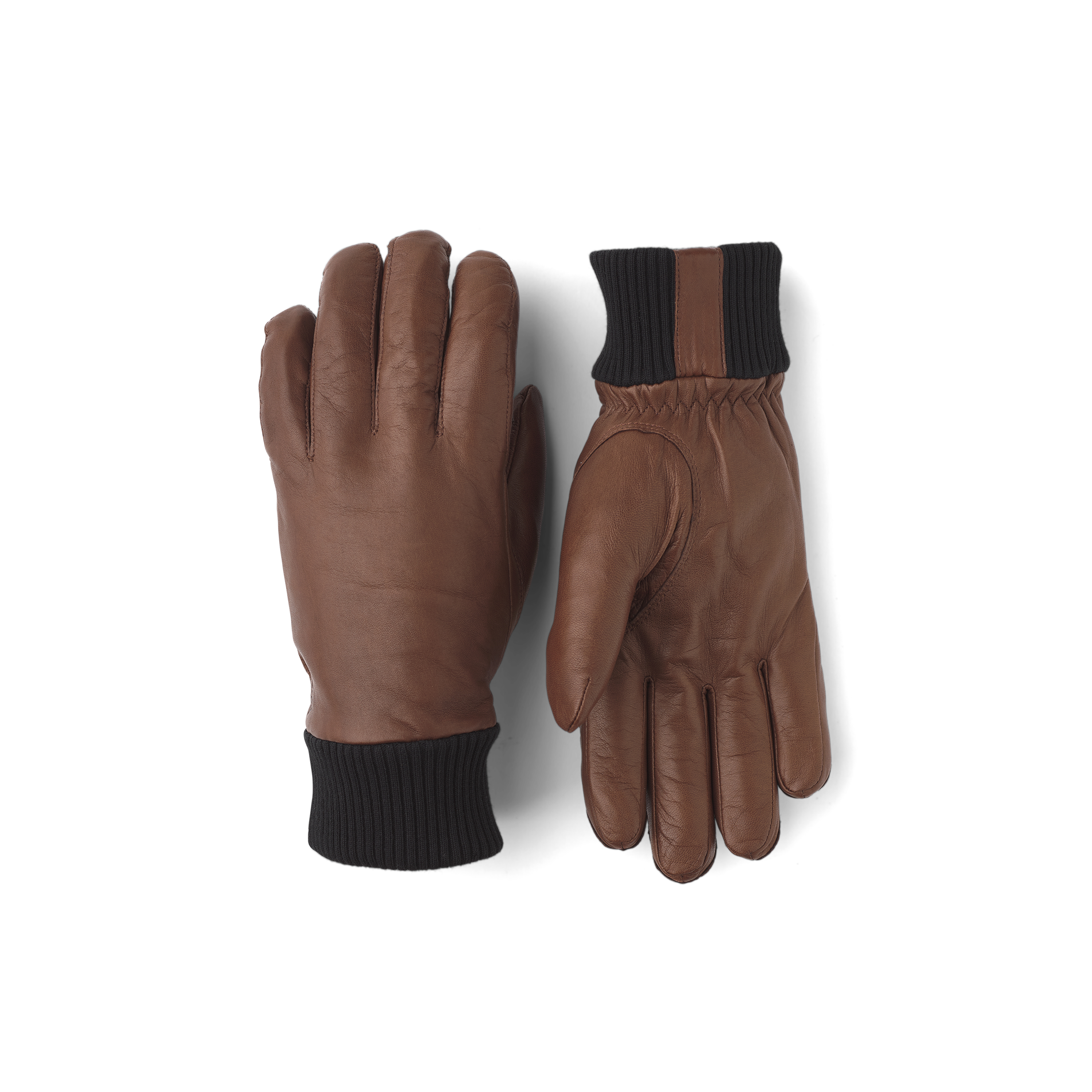 Brown machine-sewn hairsheep leather glove with knitted cuff