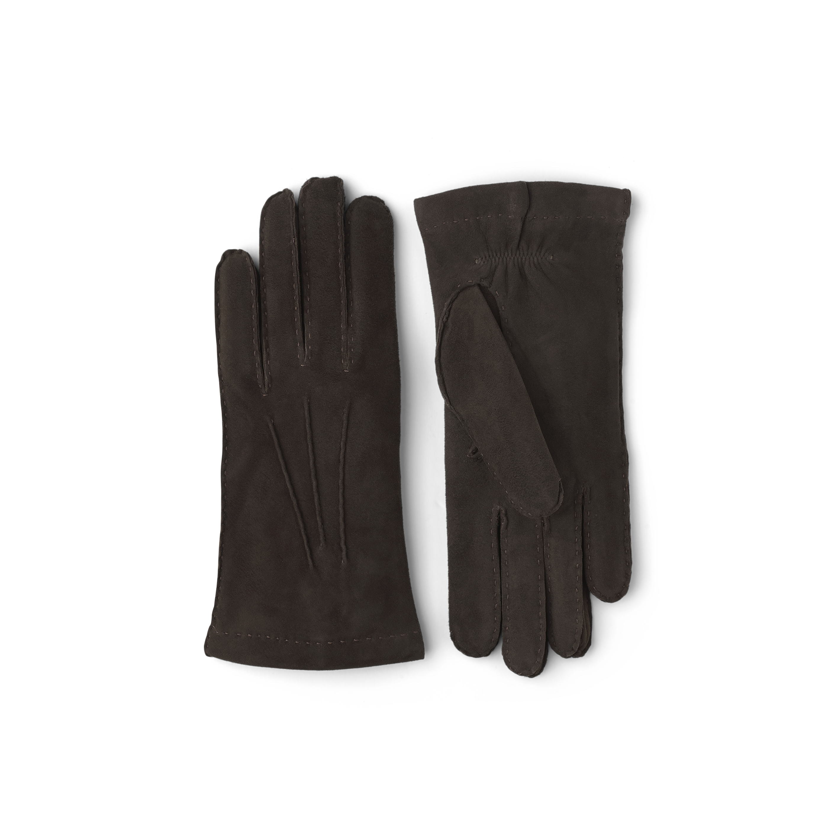 Dark brown hand-sewn suede glove