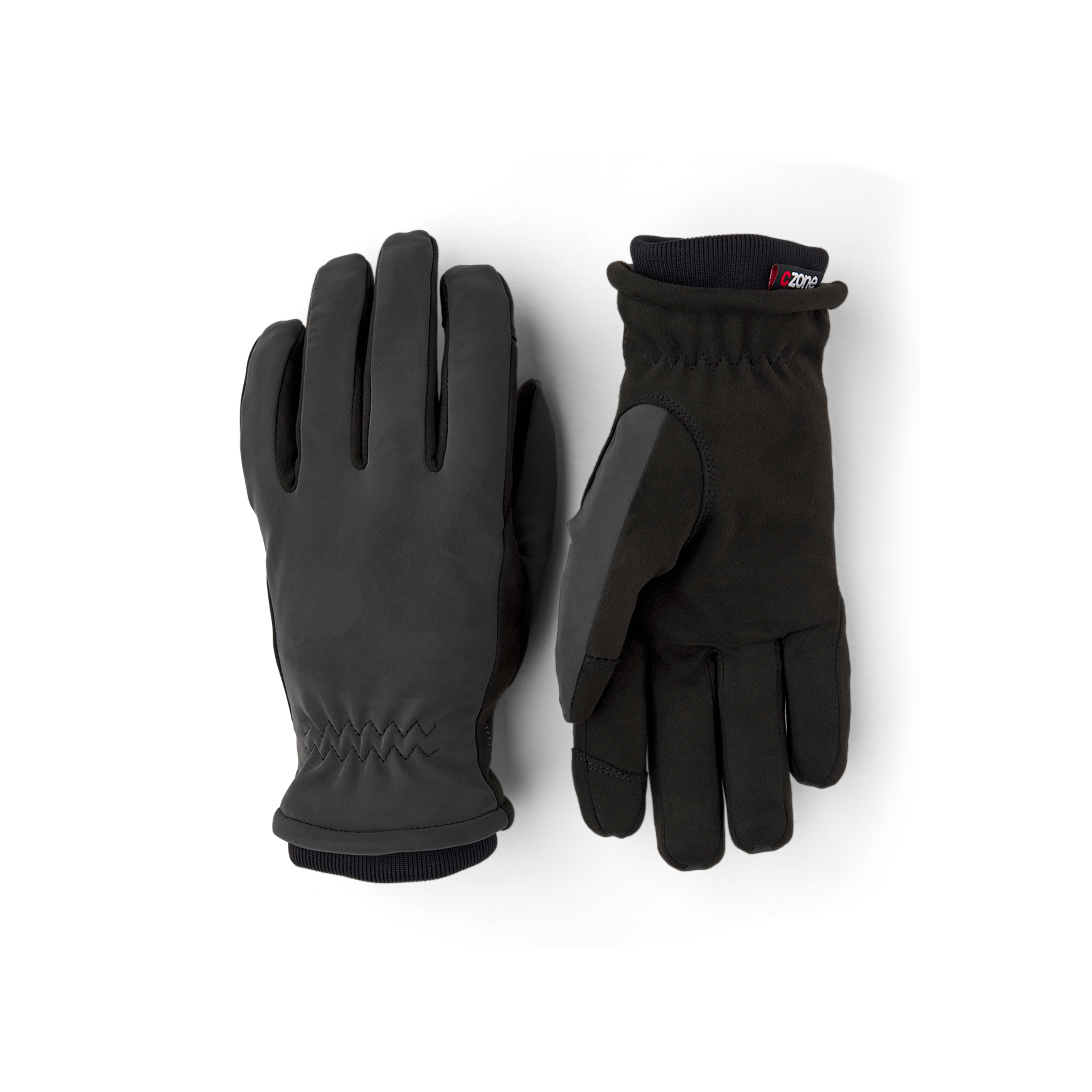 Glove with gray reflective back and black fabric palm