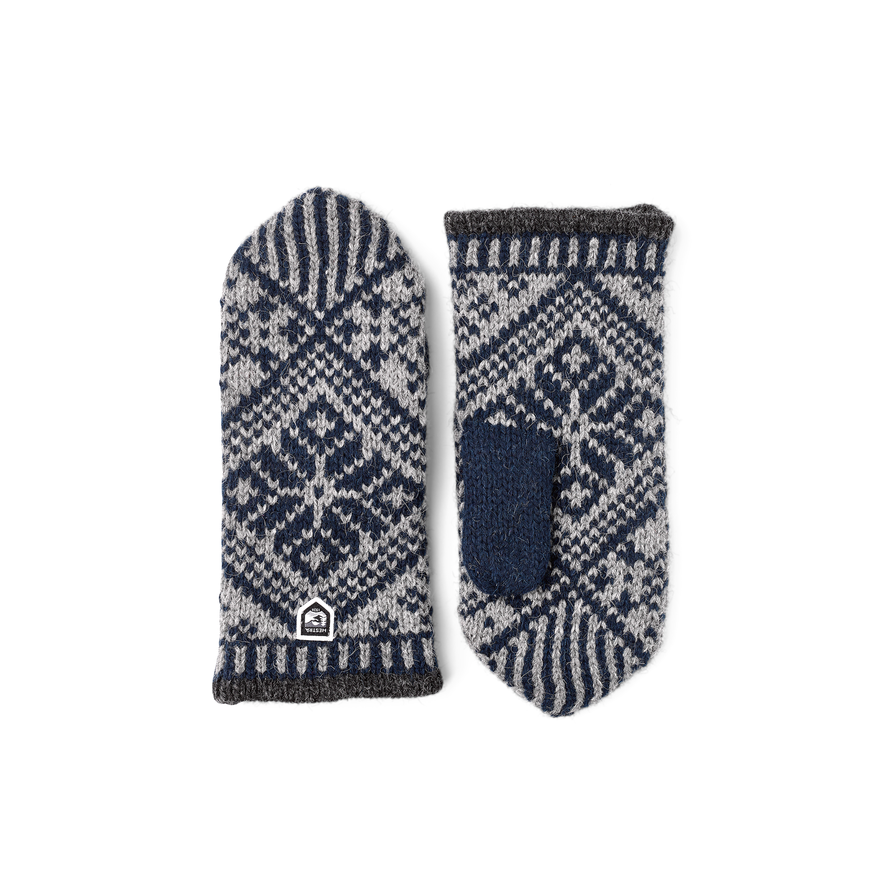 Dark blue and gray knitted mitten in Shetland wool