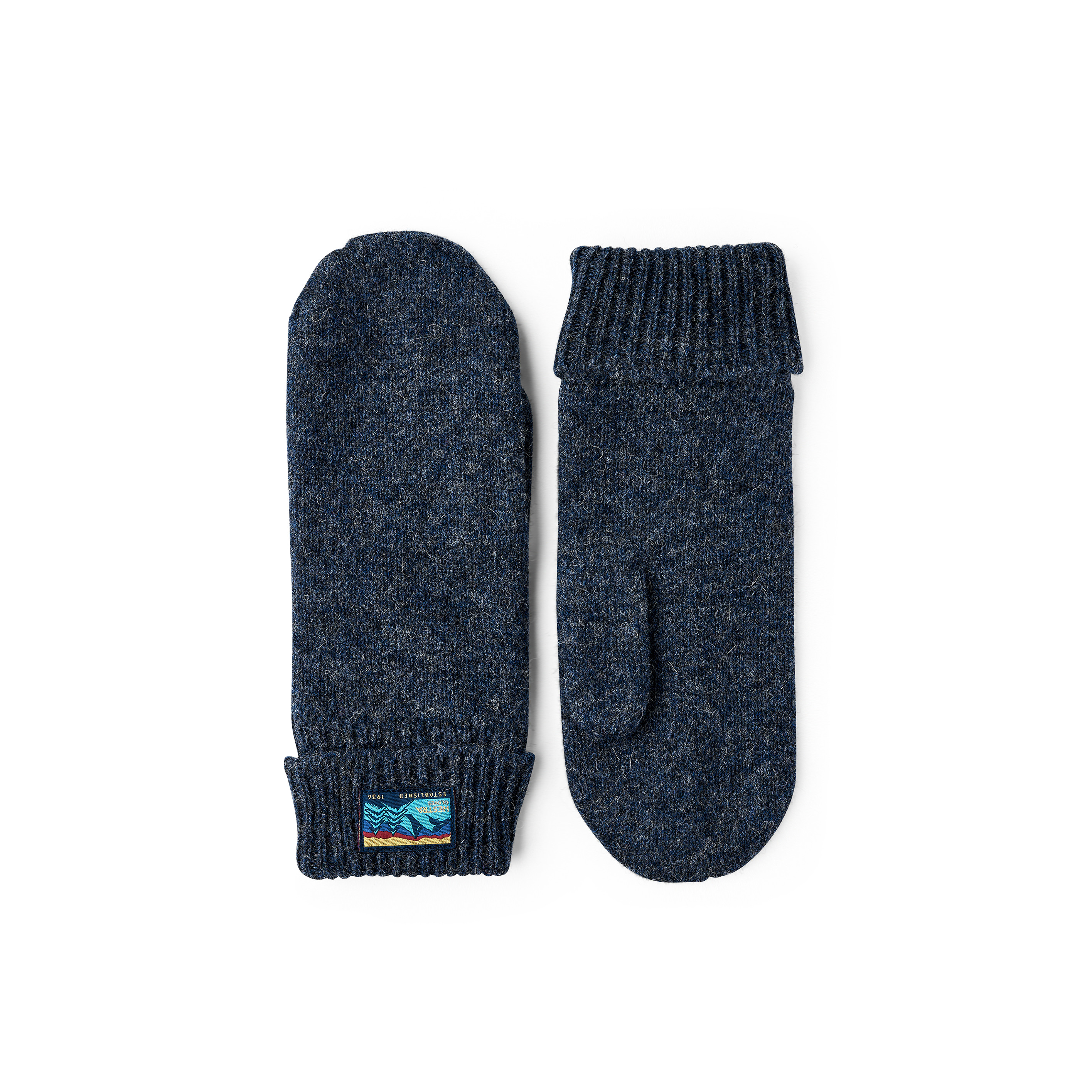 Dark blue mitten in mottled wool yarn