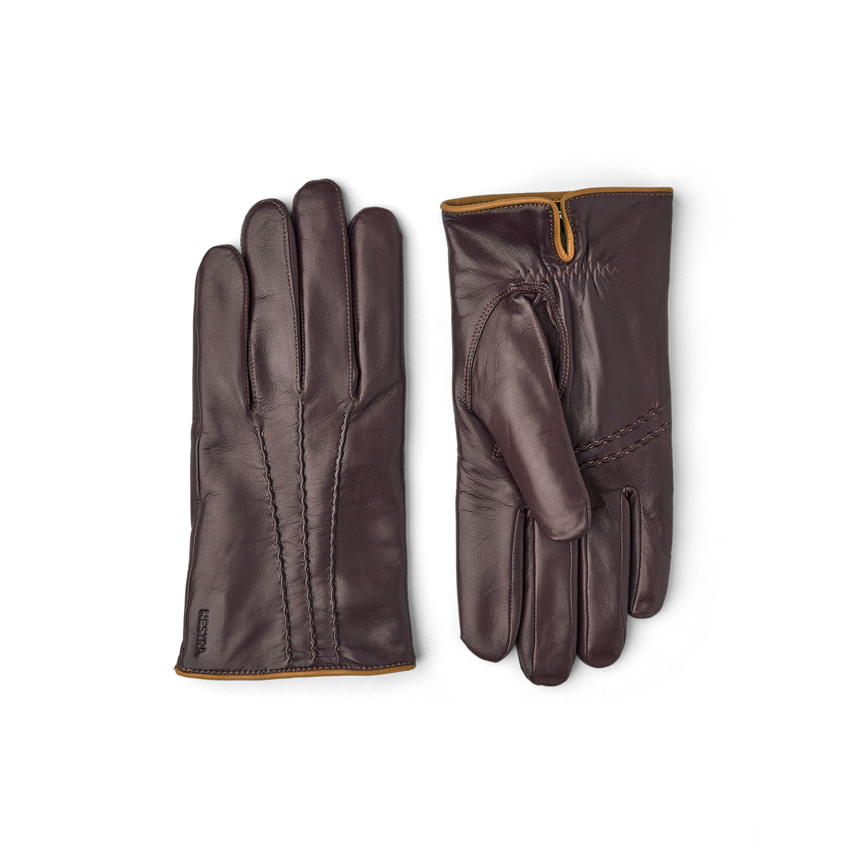 Brown machine-sewn hairsheep leather glove