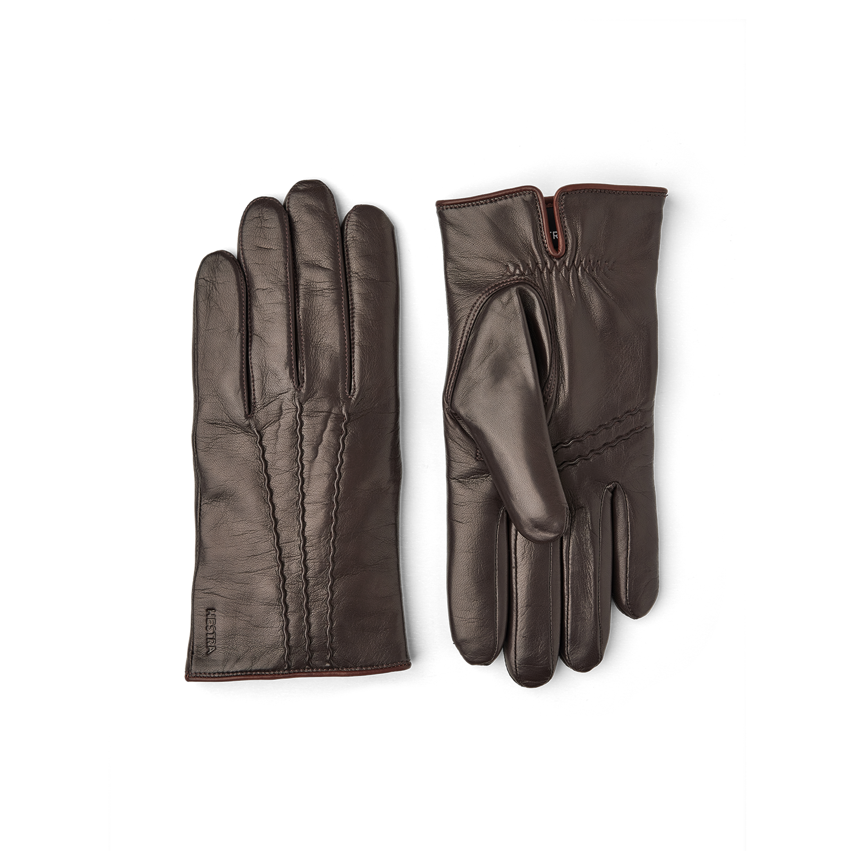 Dark brown machine-sewn hairsheep leather glove