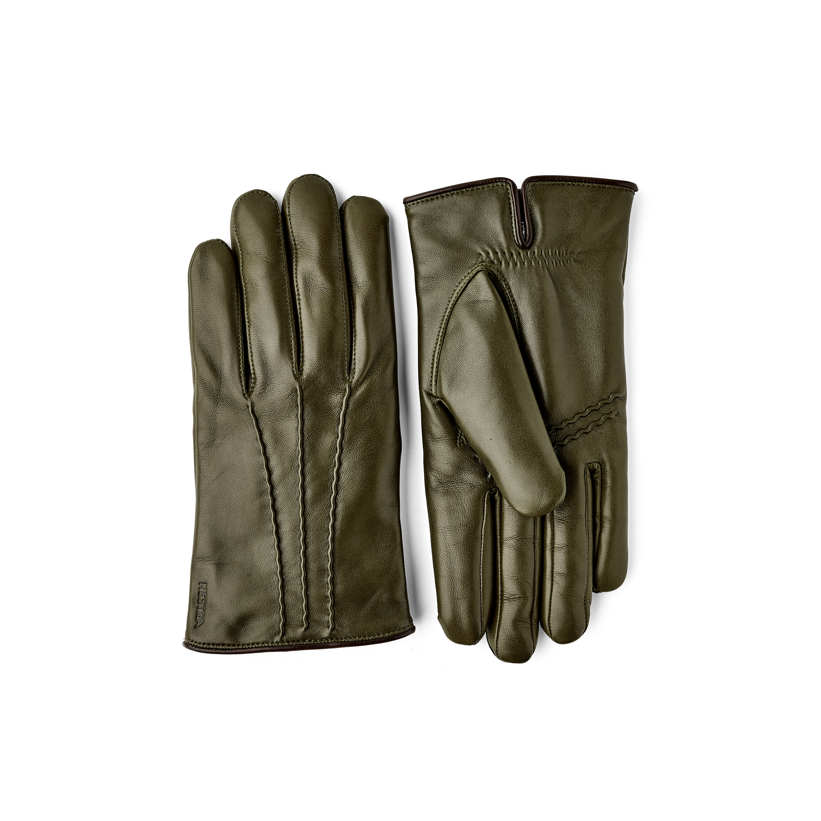 Moss green machine-sewn hairsheep leather glove