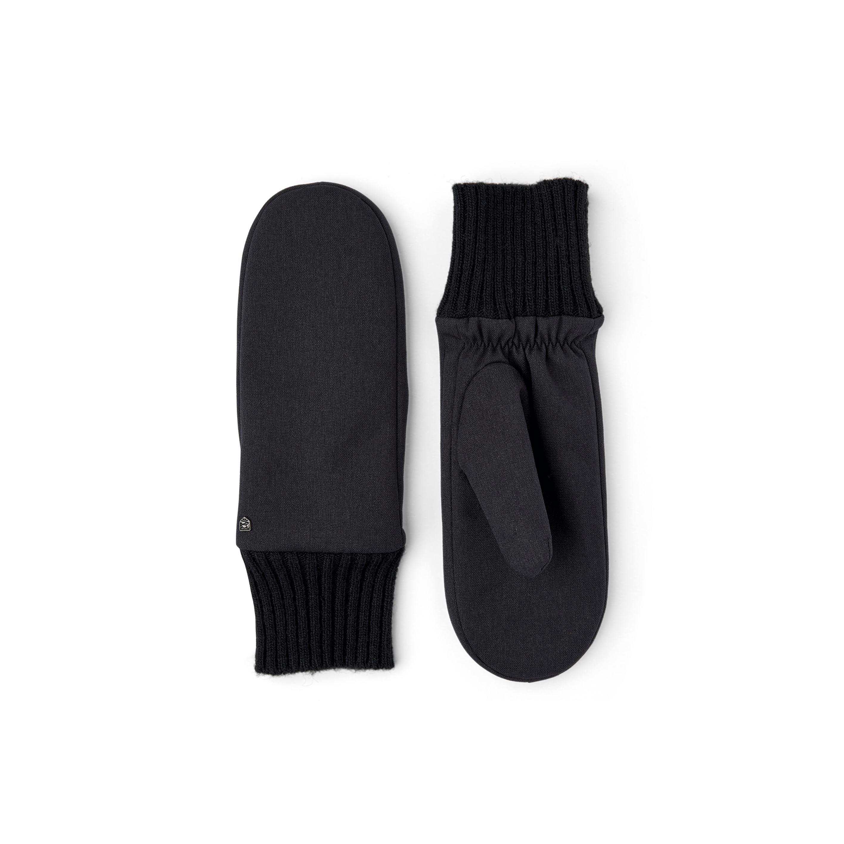 Black fabric mitten with knitted cuff