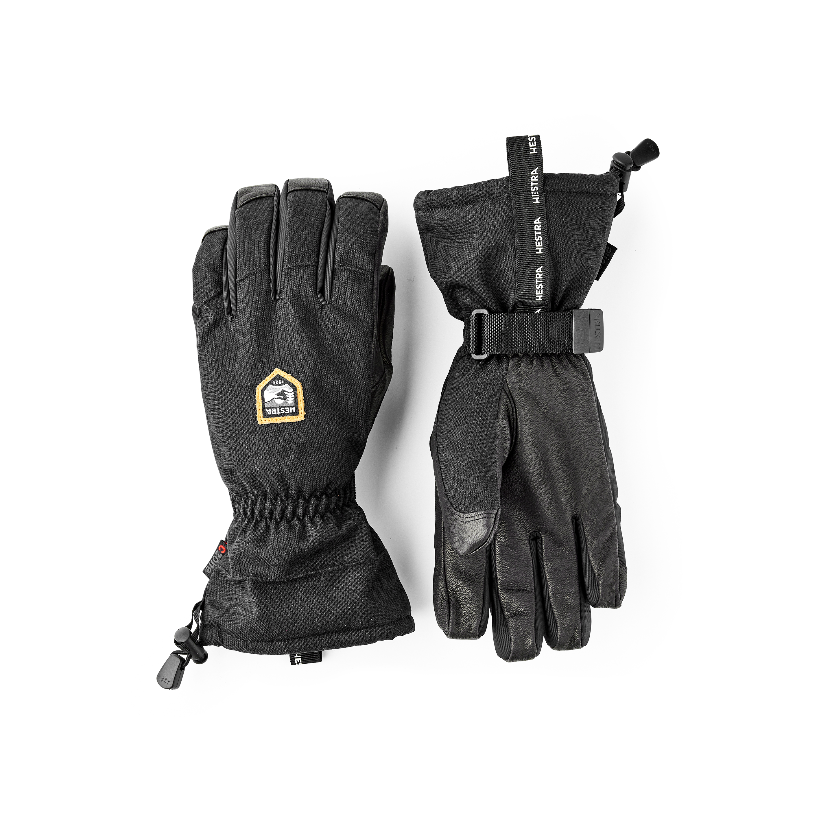 Black ski glove with goat leather palm and wrist adjustment