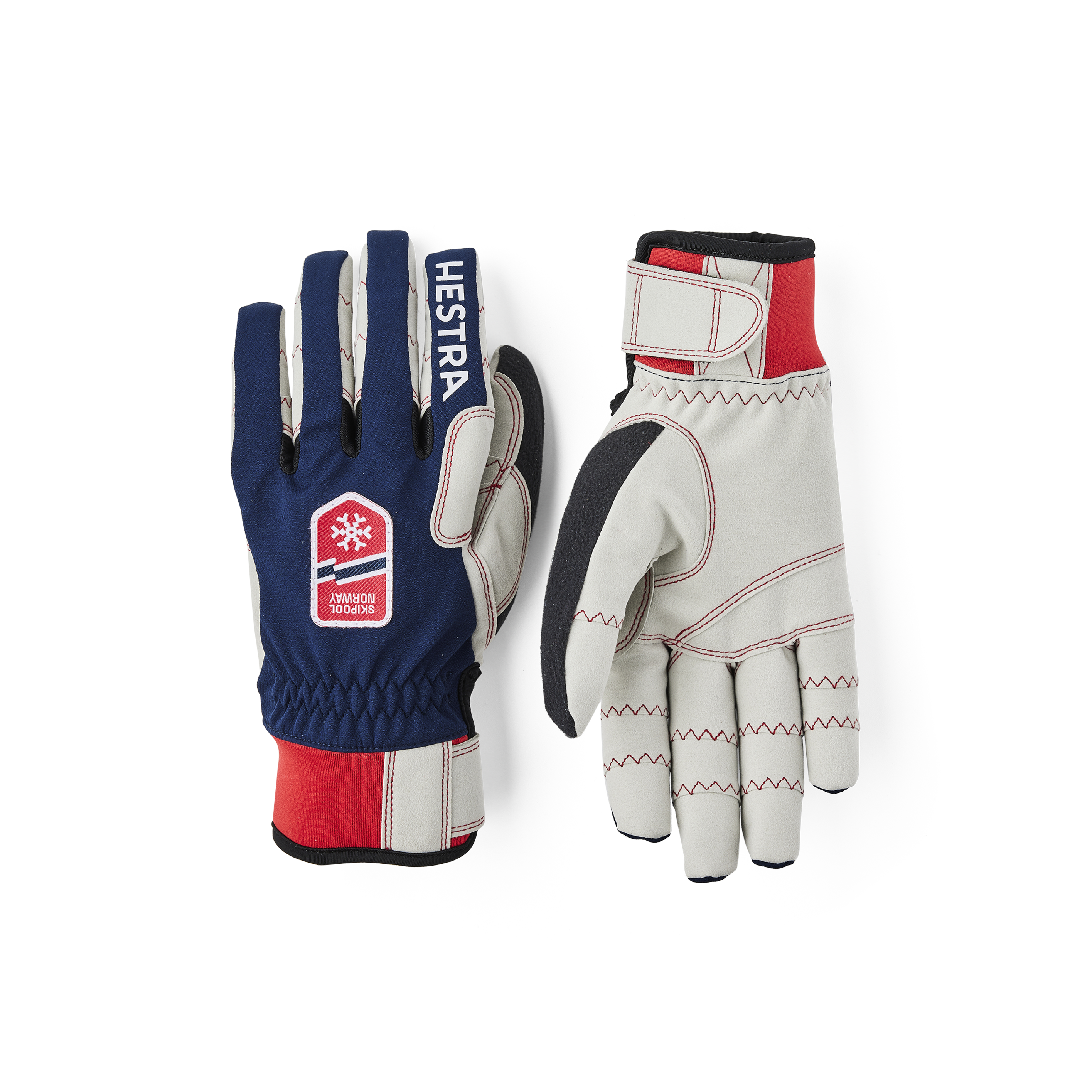 Dark blue fabric cross-country ski glove with gray synthetic suede palm