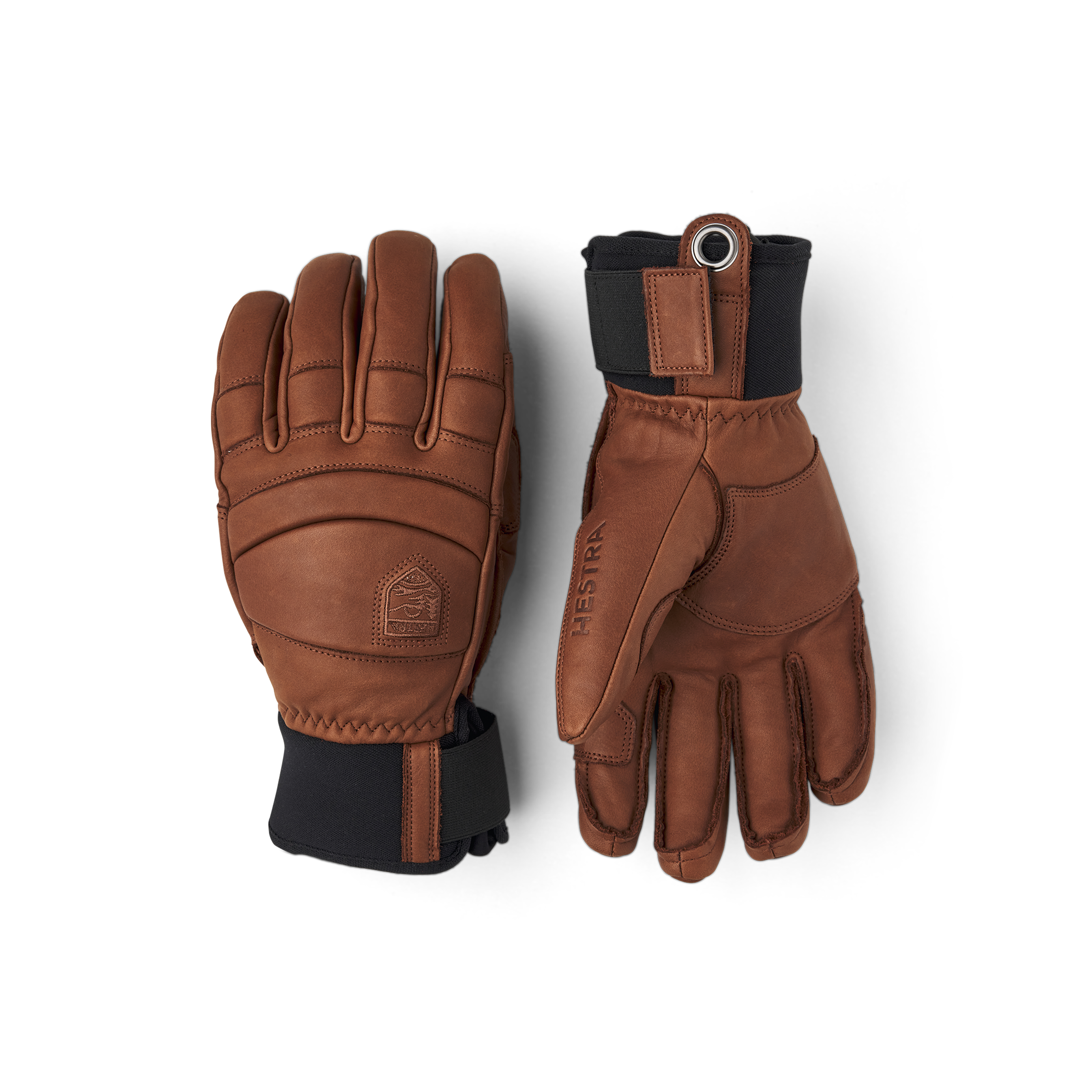 Brown cow hide ski glove