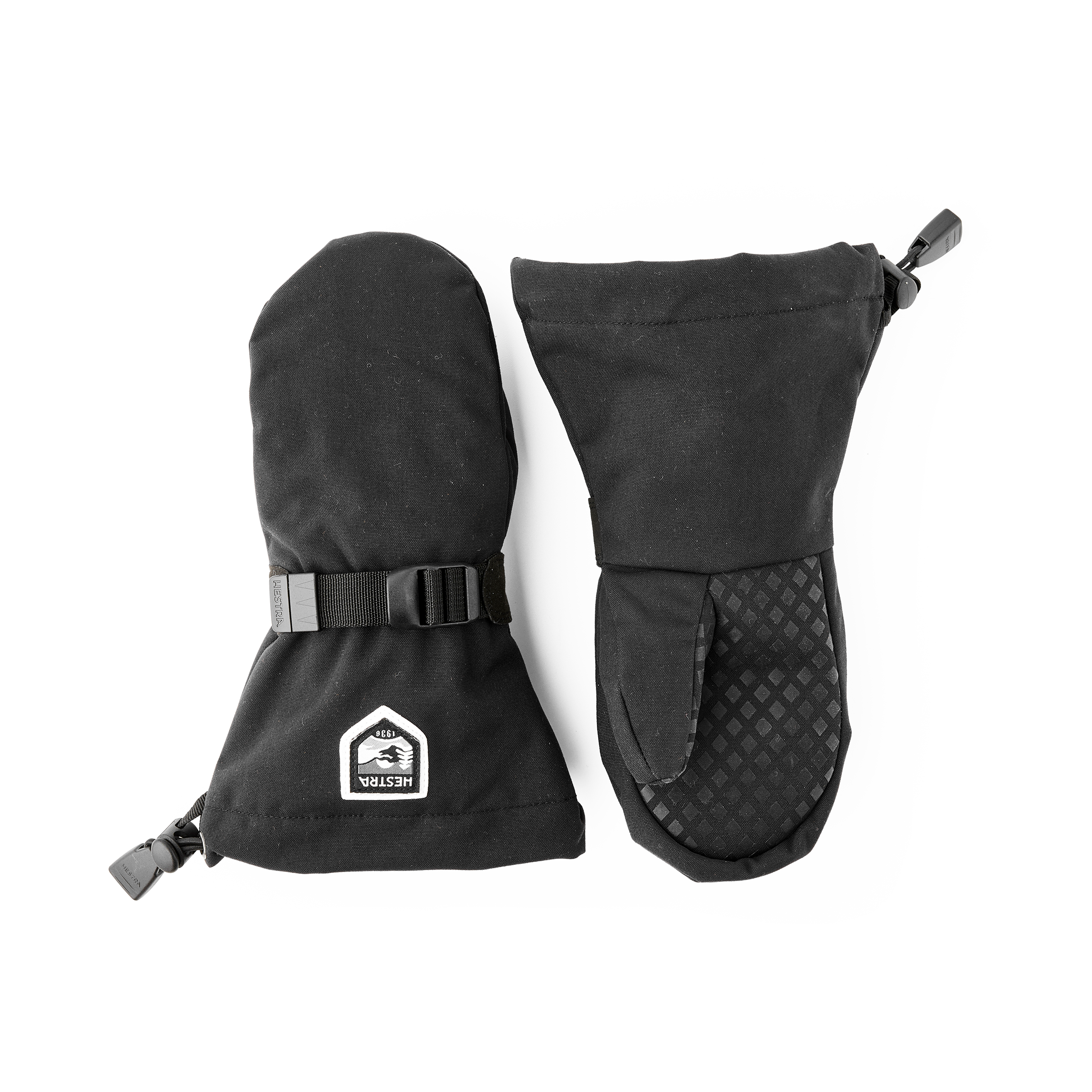 Black fabric mitten with wrist adjustment