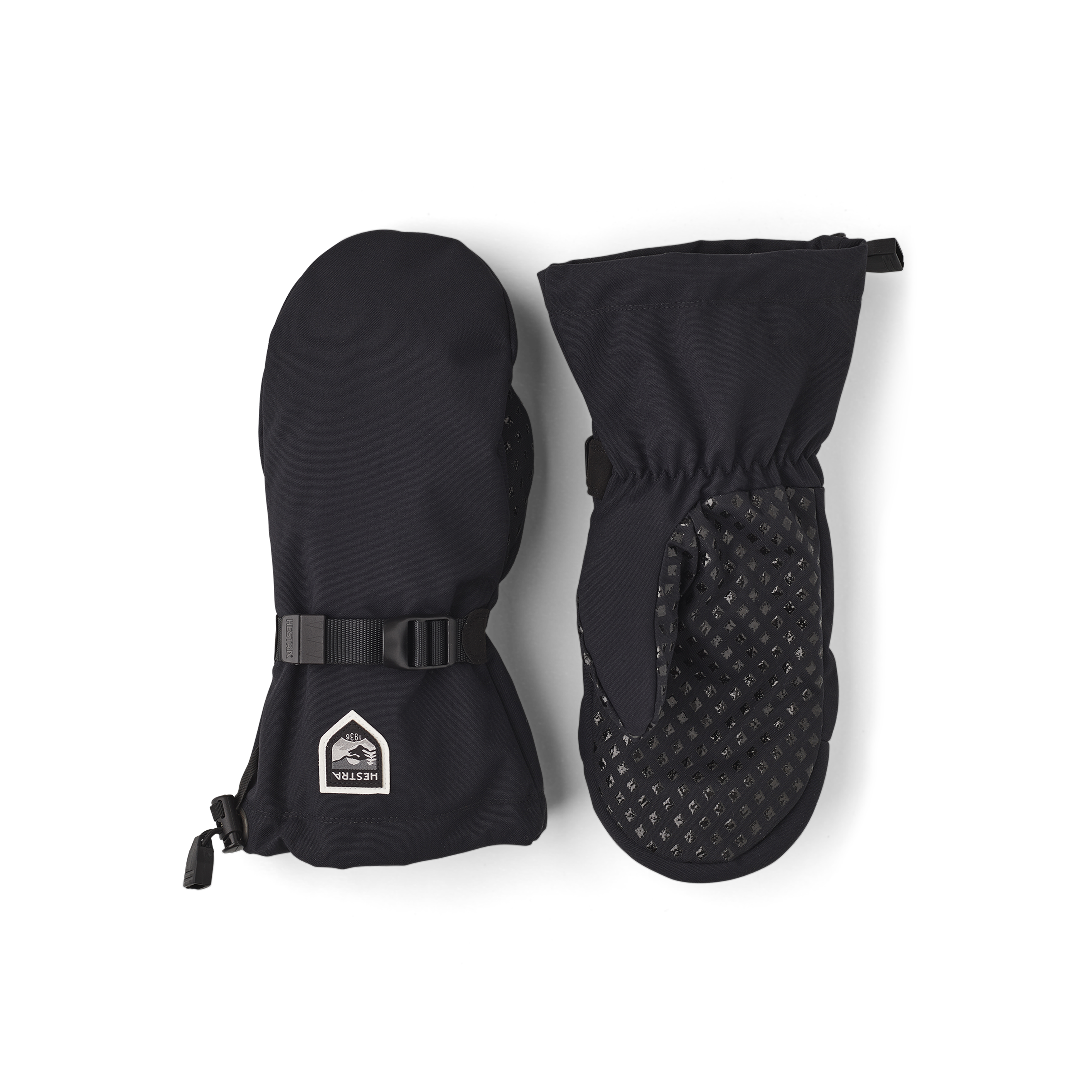 Black fabric mitten with wrist adjustment