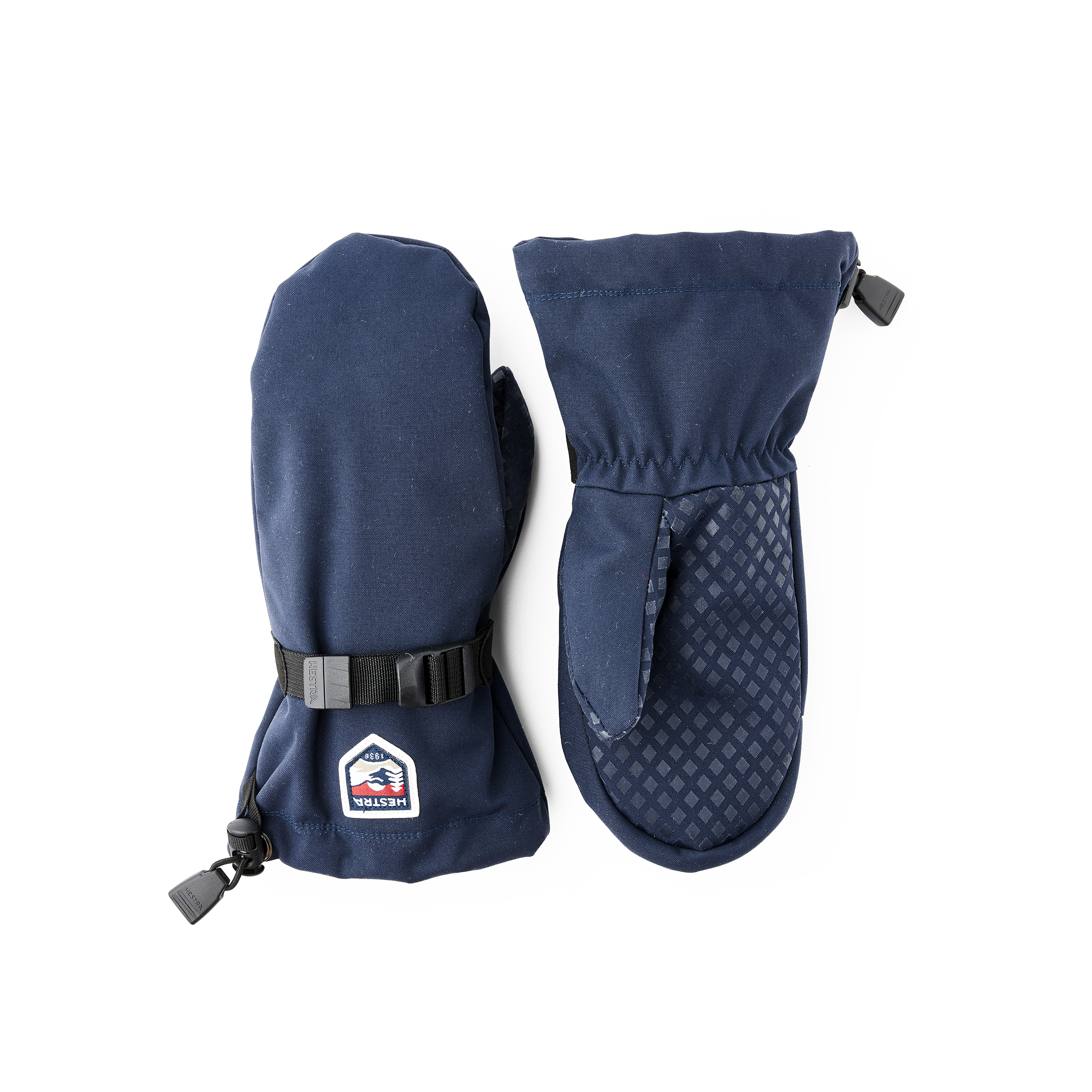 Dark blue fabric mitten with wrist adjustment