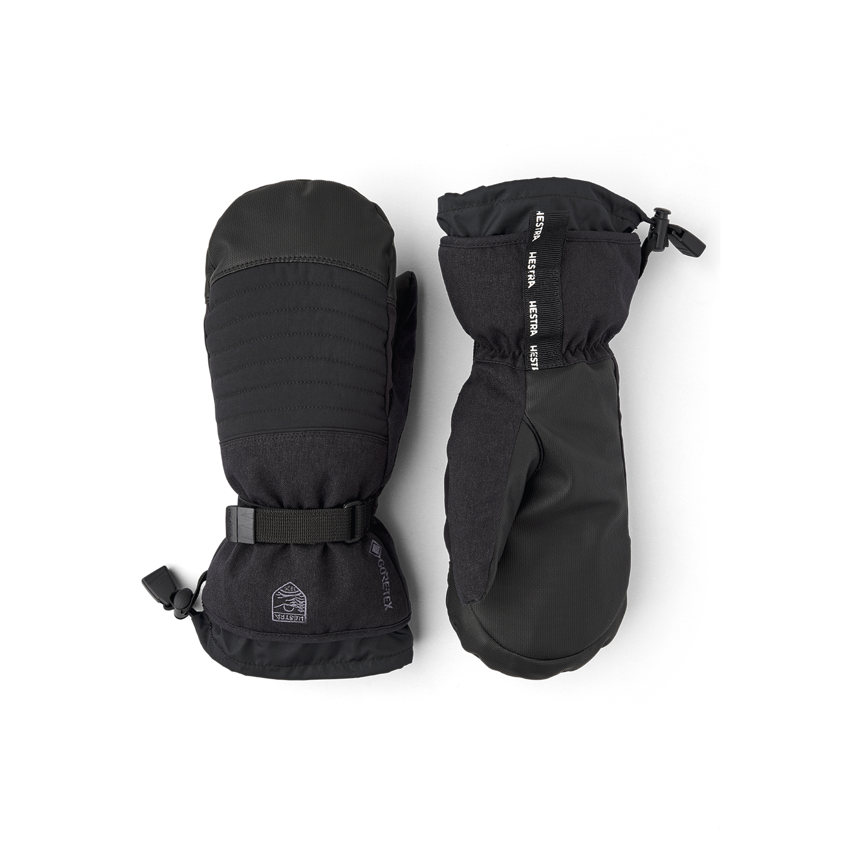 Black fabric mitten with synthetic palm and wrist adjustment