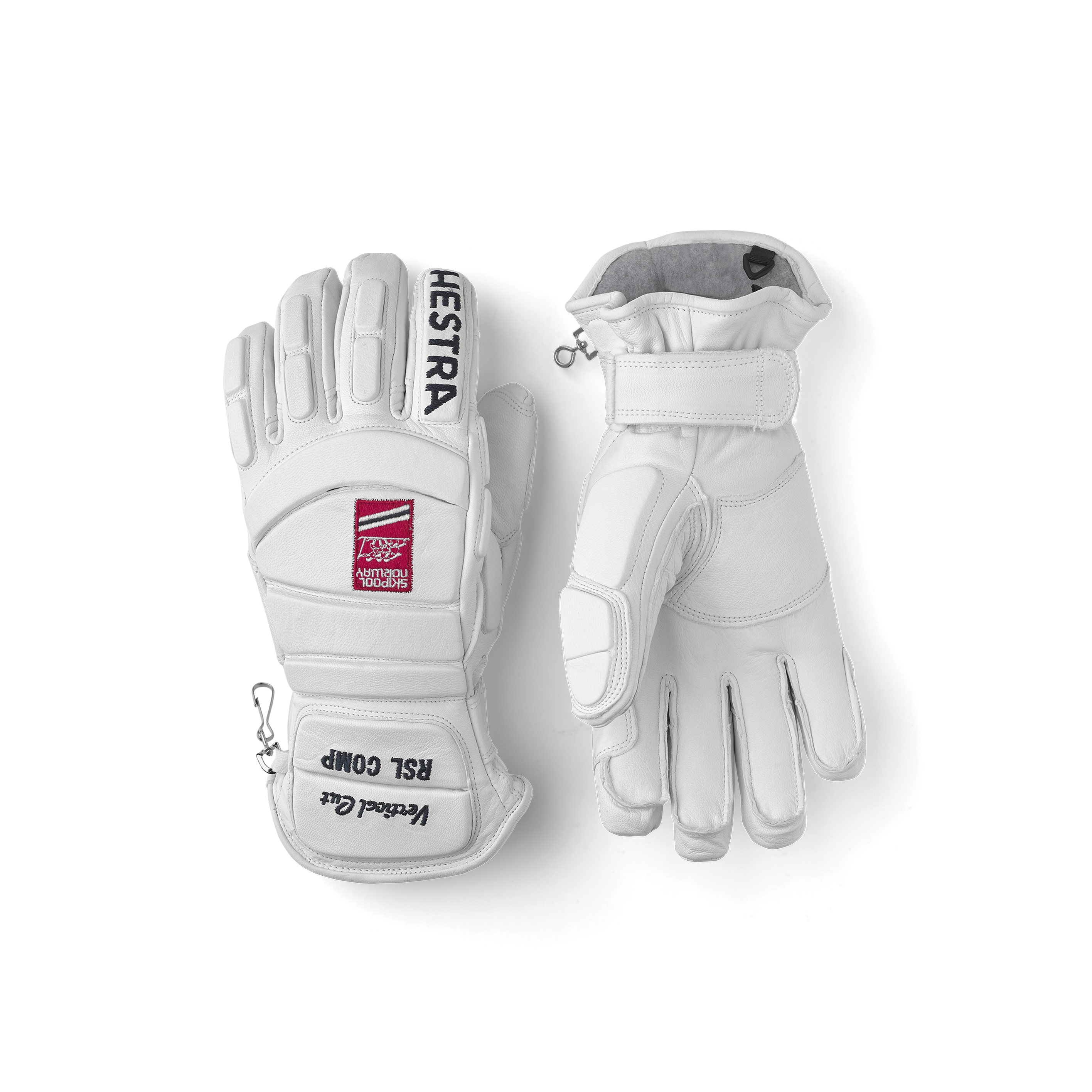 White goat leather ski glove with backhand protection
