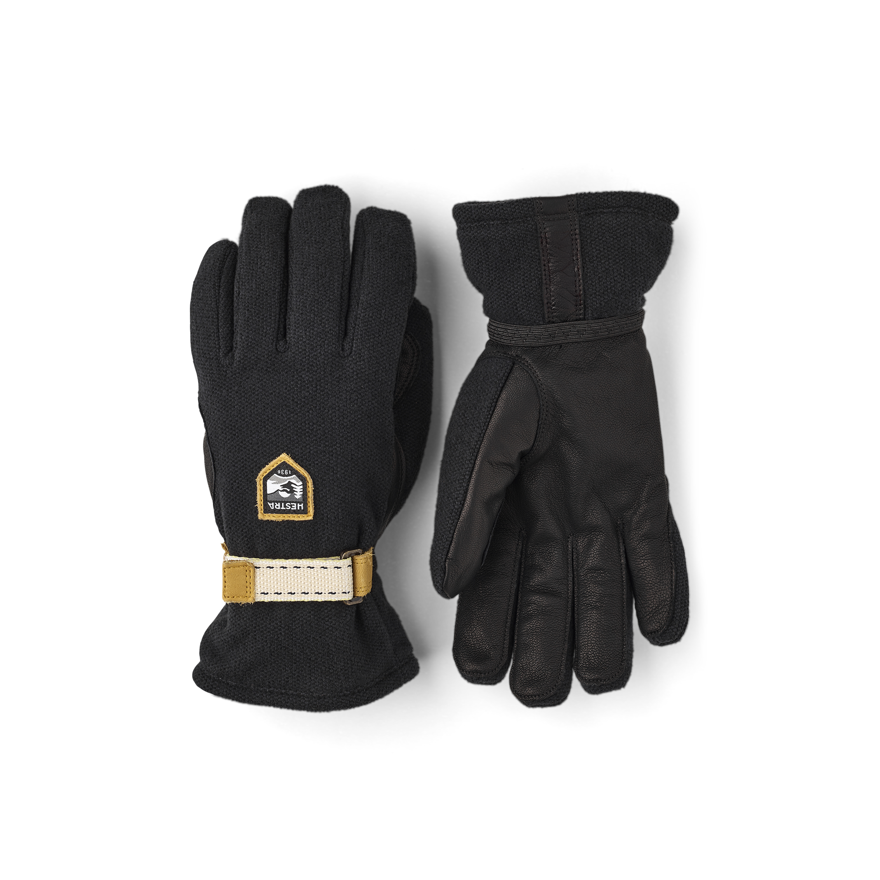 Black cross-country ski glove with goat leather palm and wrist adjustment