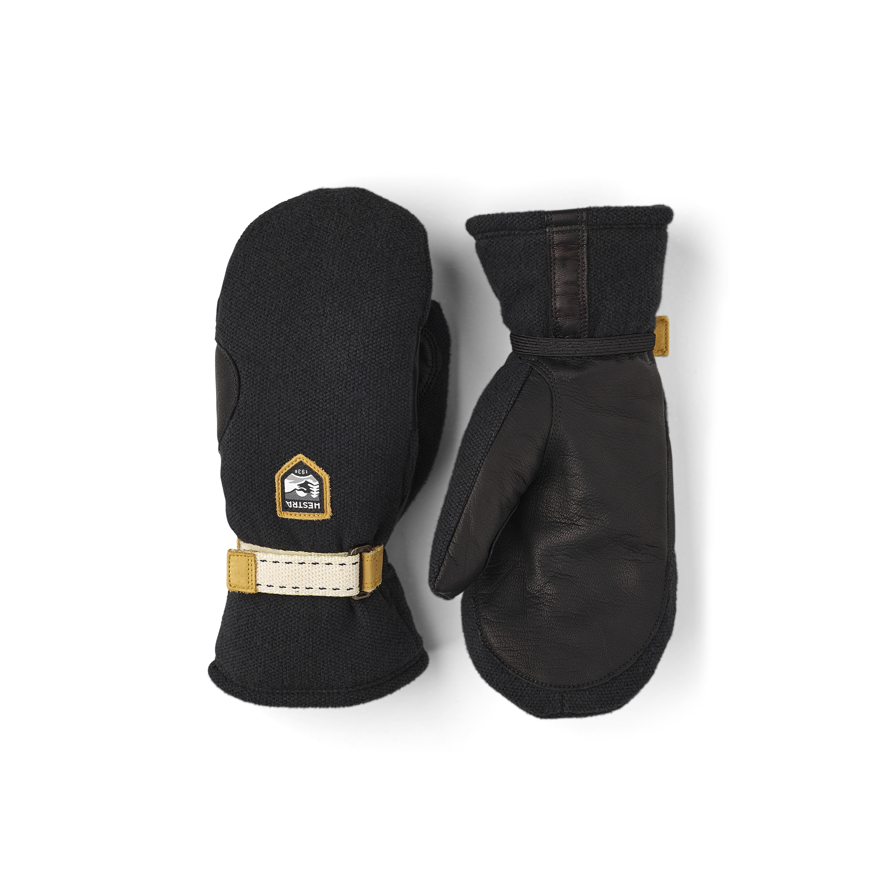 Black mitten with goat leather palm and wrist adjustment