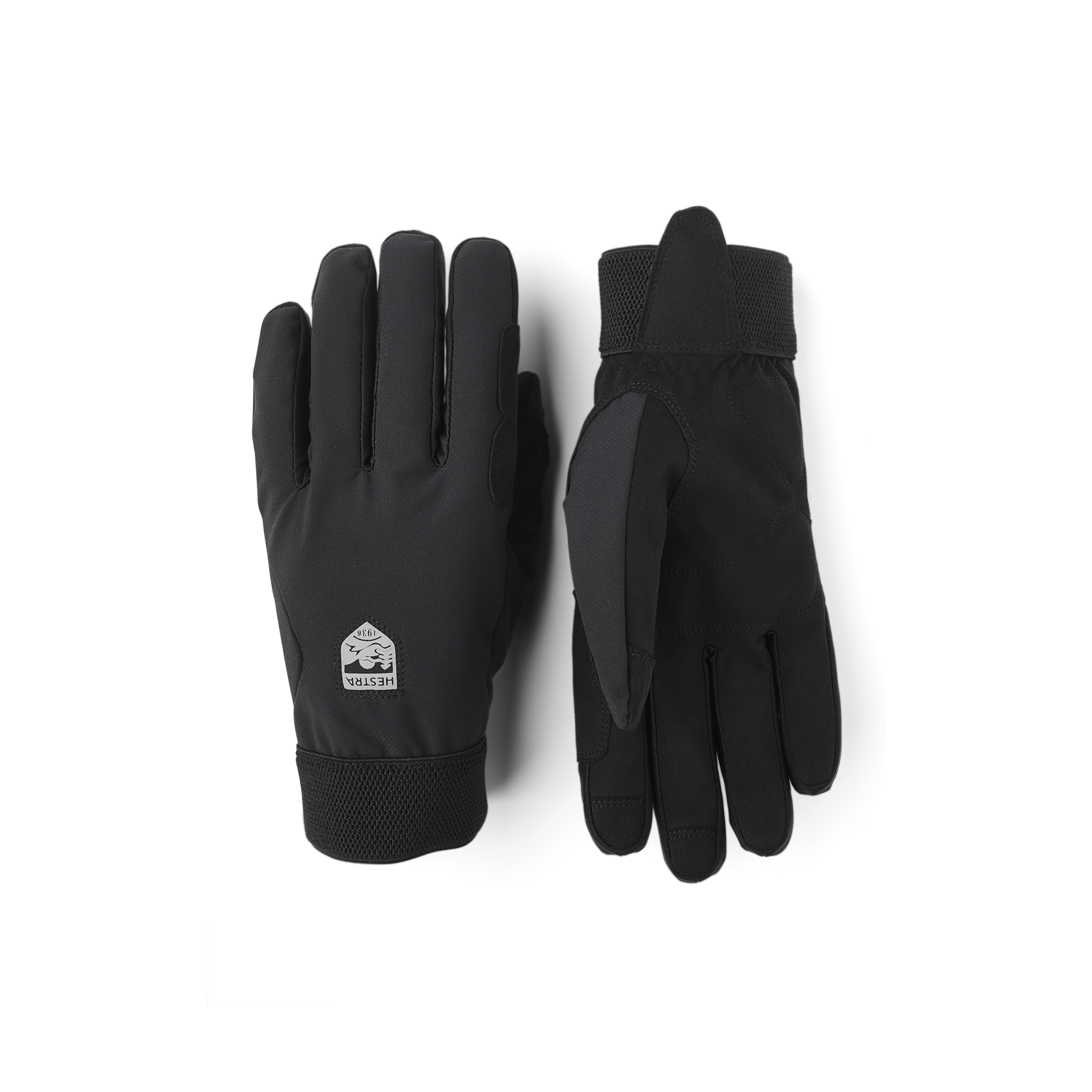 Black fabric cycling glove with synthetic suede palm