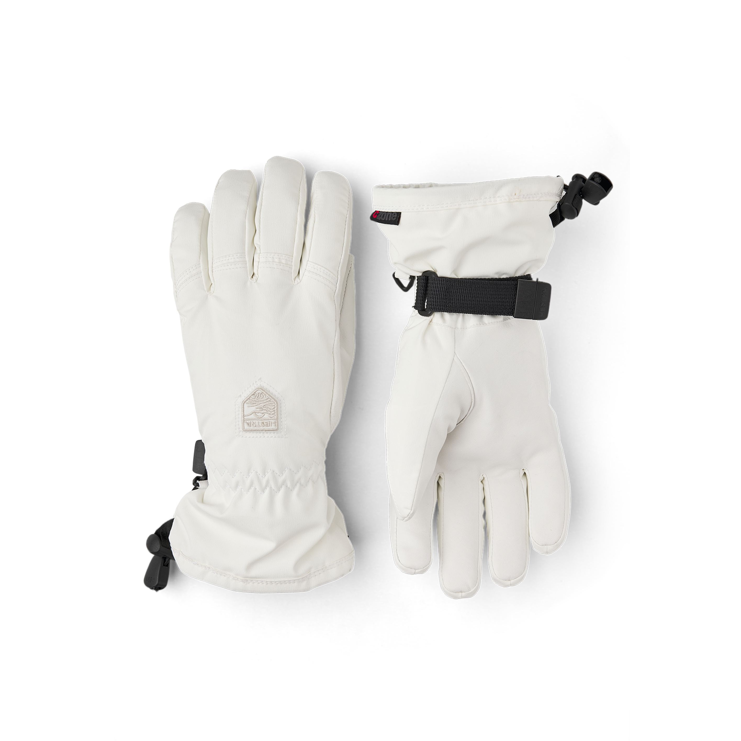 White fabric ski glove with white hairsheep palm and wrist adjustment