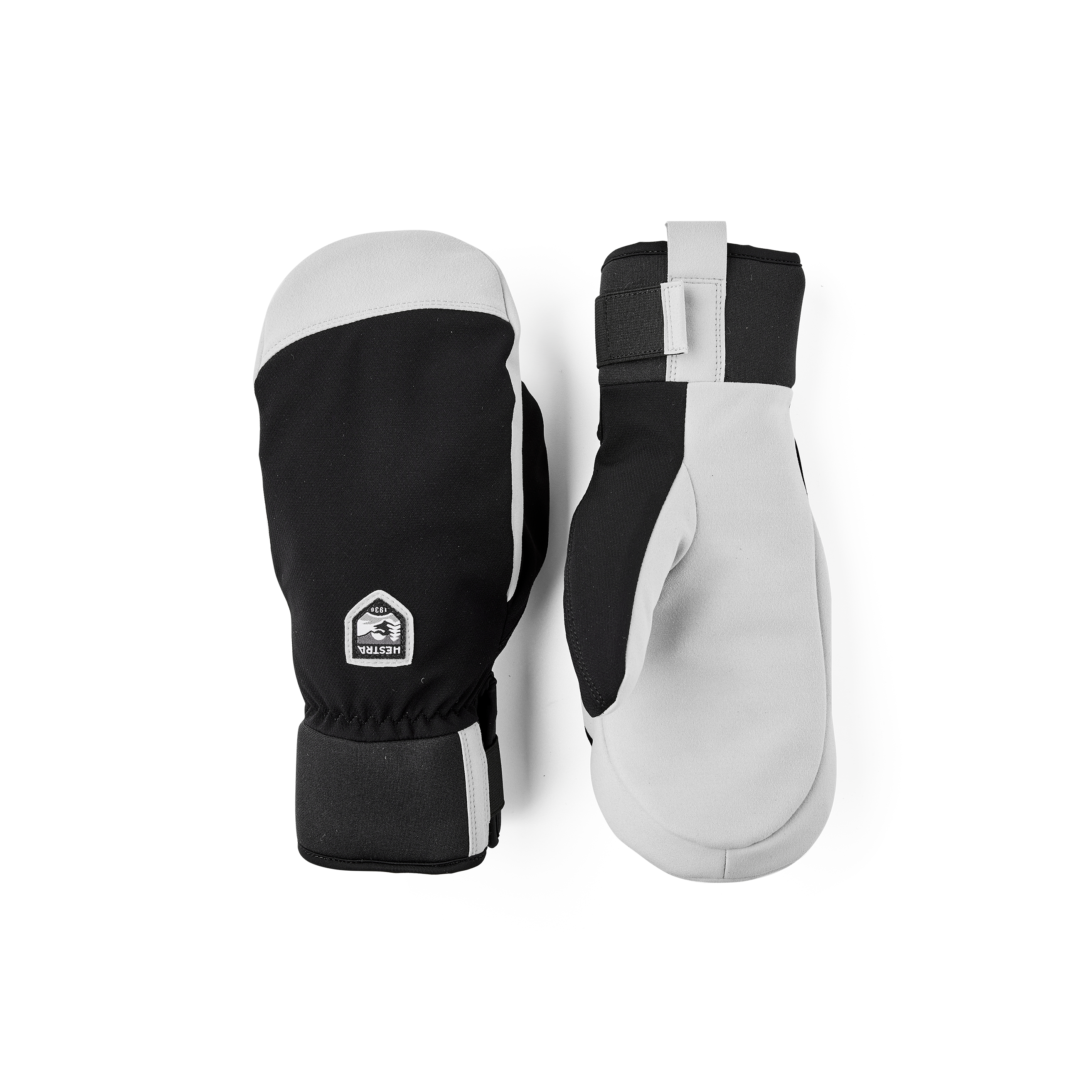 Black fabric mitten with gray synthetic suede palm