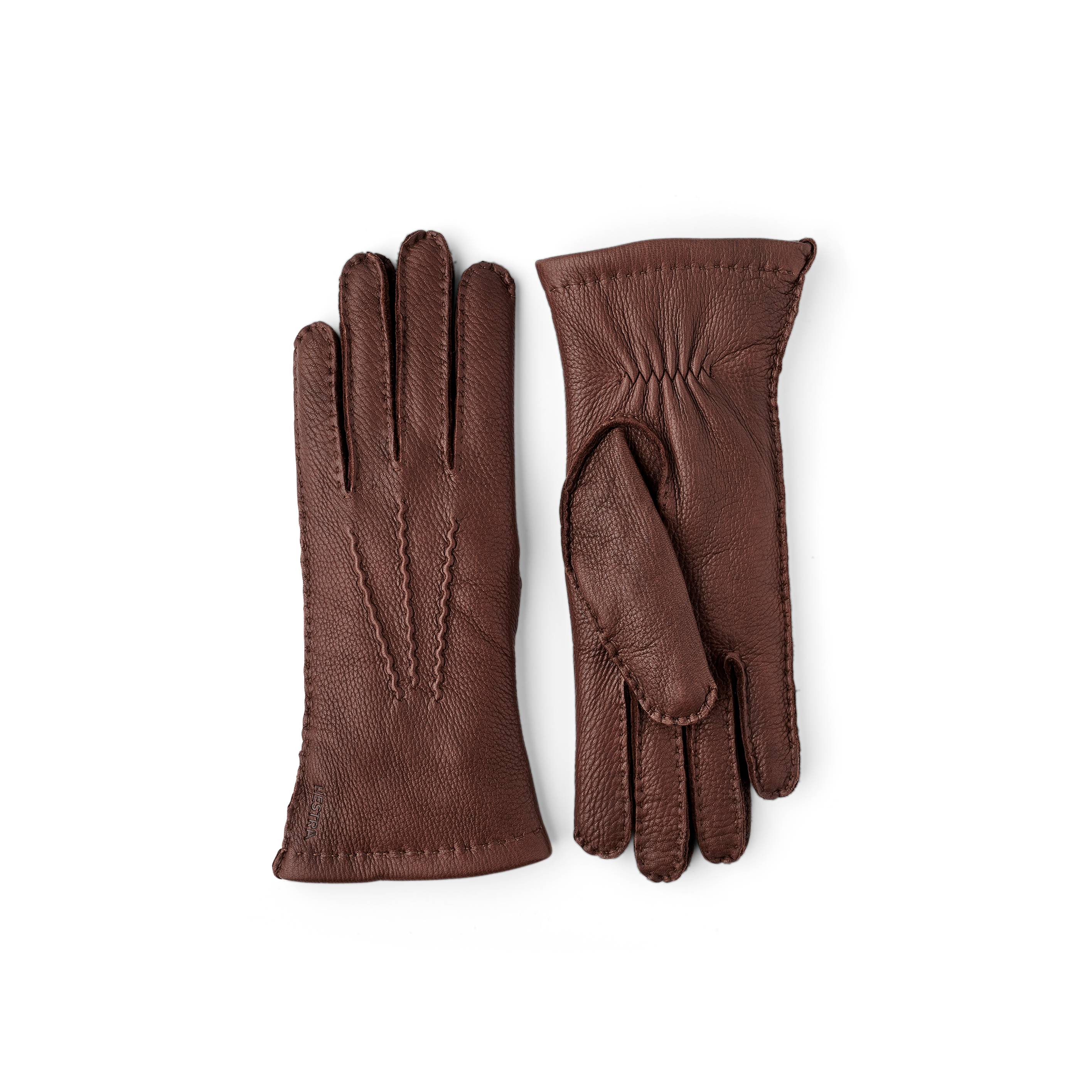 Brown hand-sewn deerskin glove