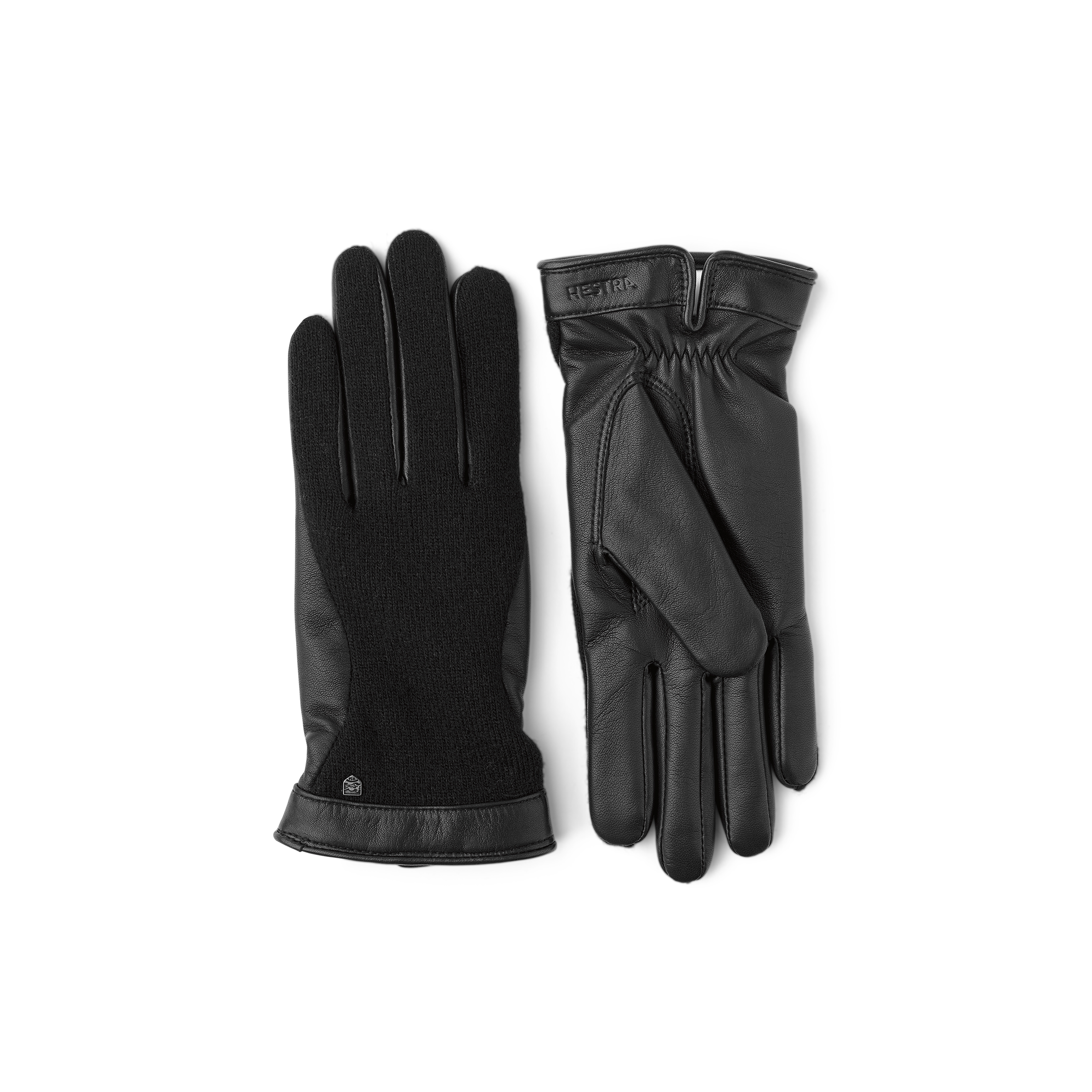 Black hairsheep leather glove with wool jersey back
