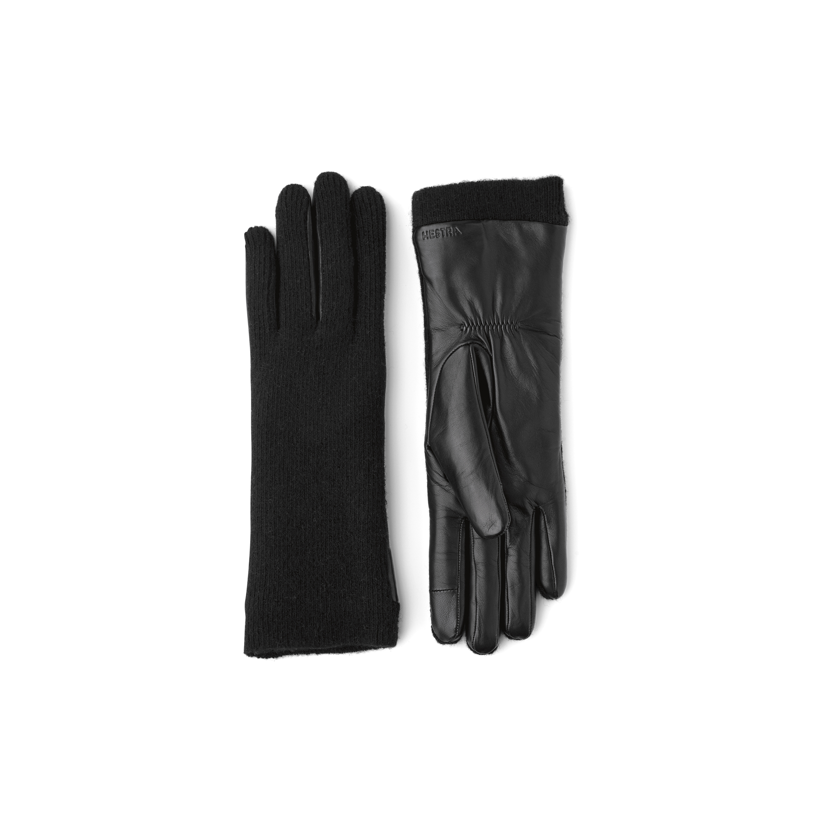 Black machine-sewn hairsheep leather glove with knitted cashmere back