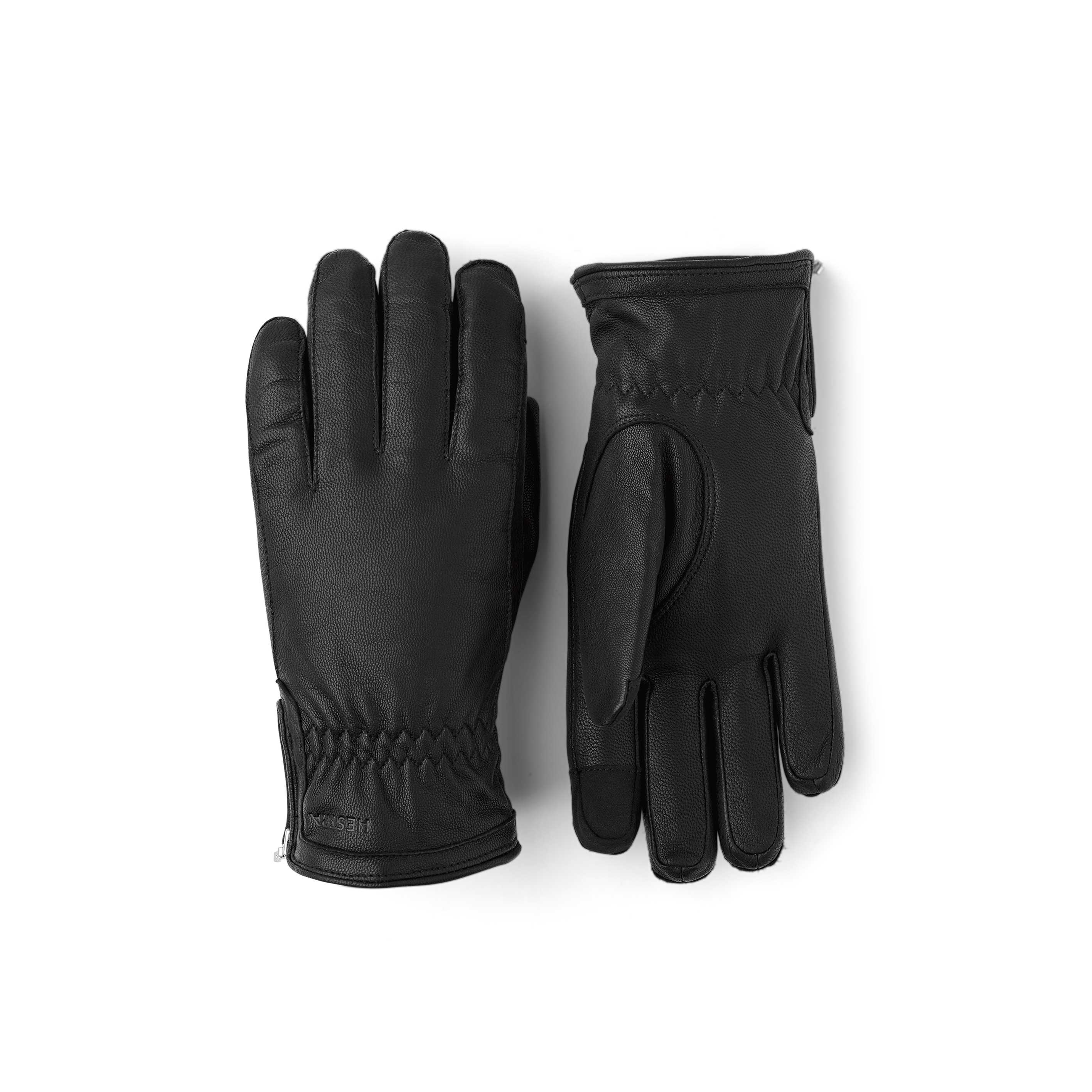 Black machine-sewn goat leather glove with zip