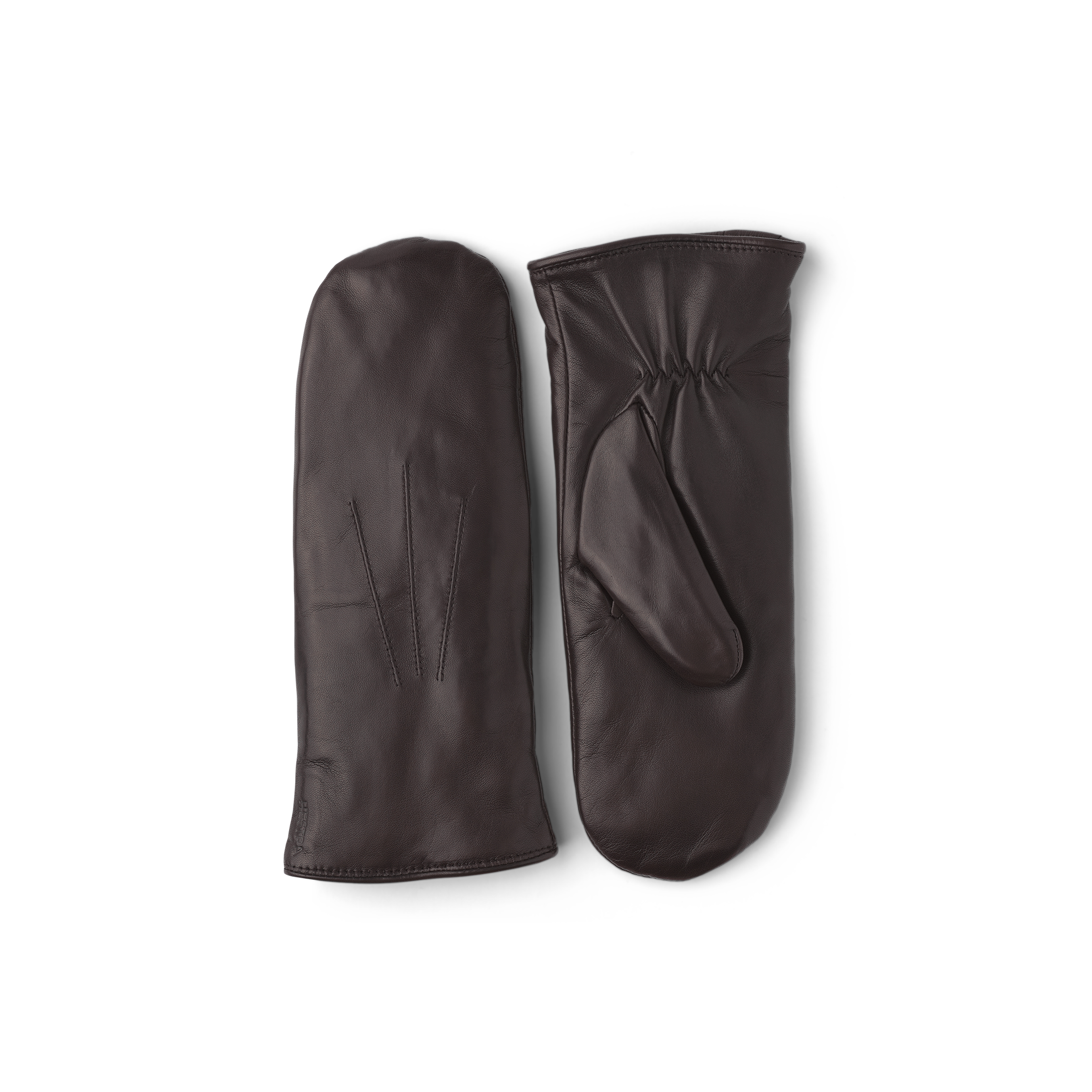 Dark brown machine-sewn hairsheep leather mitten