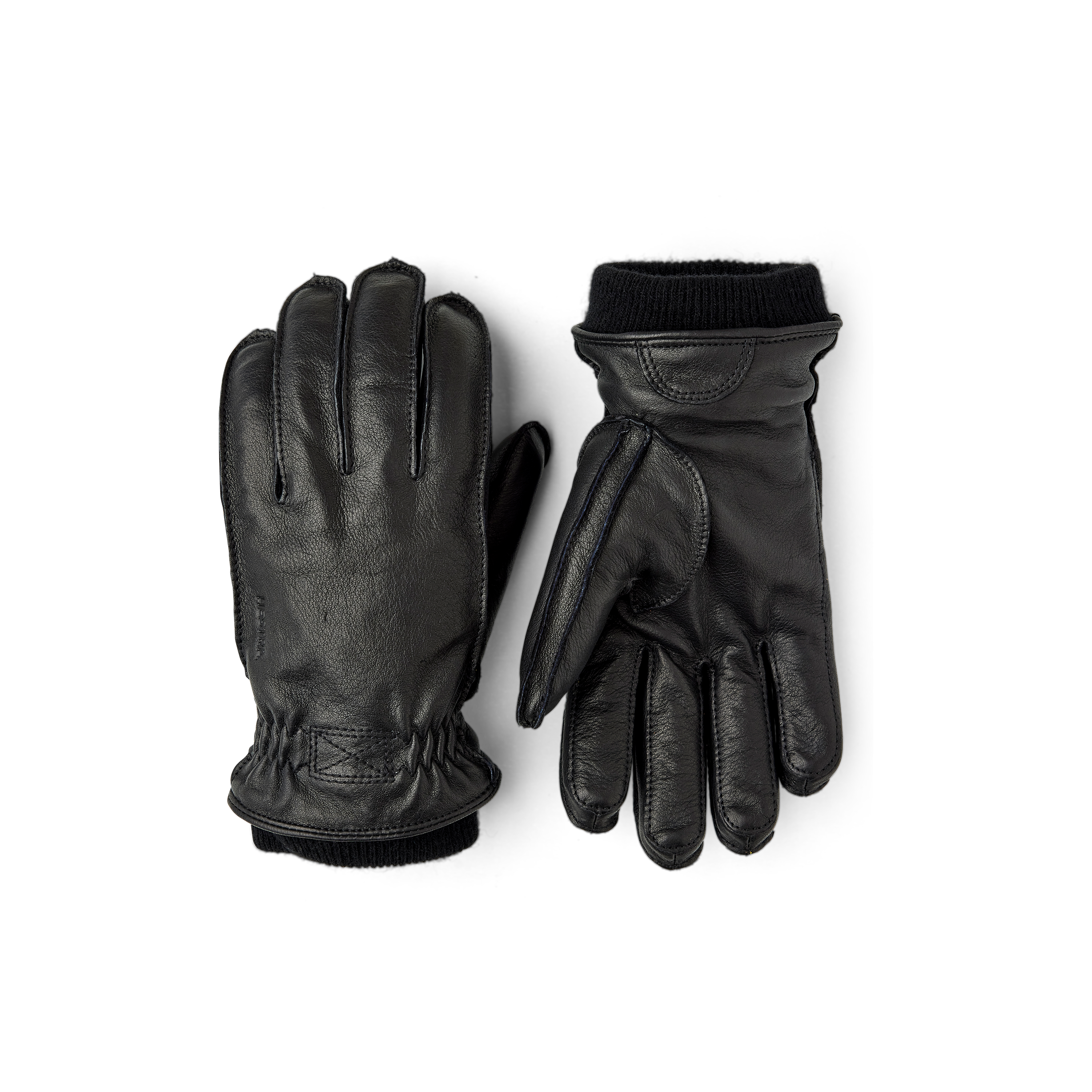 Black machine-sewn deerskin glove with knitted cuff