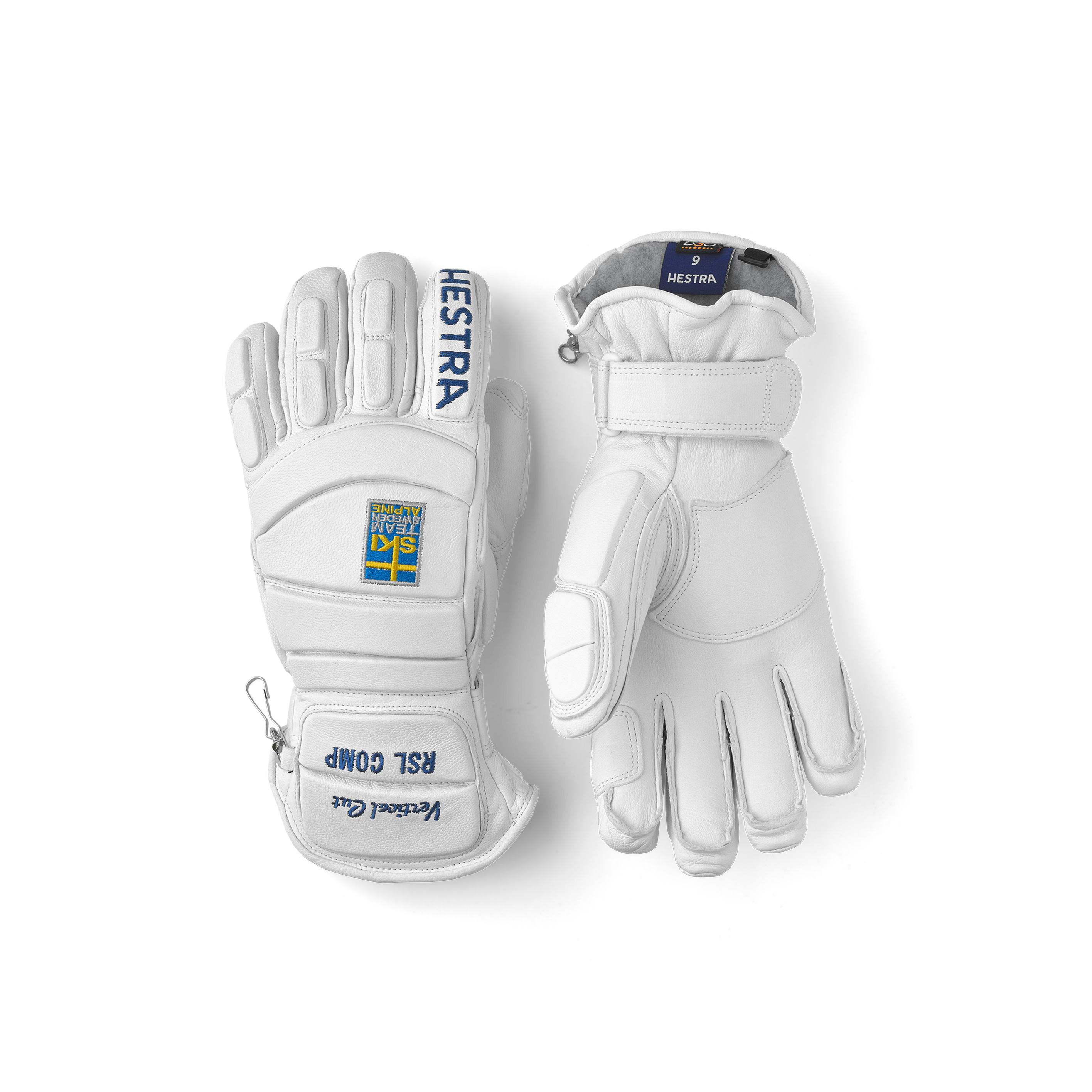 White goat leather ski glove with backhand protection