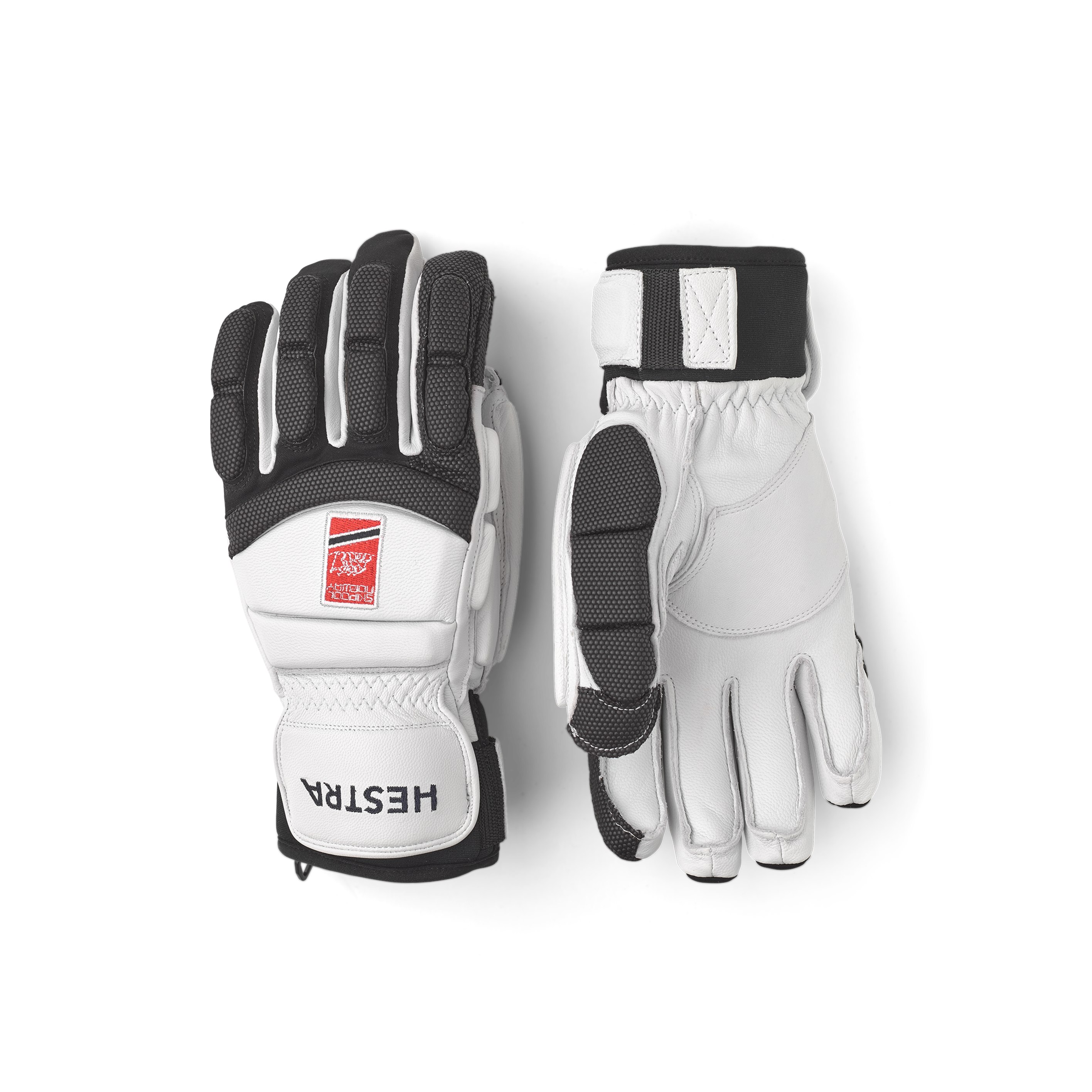 White goat leather ski glove with gray backhand protection