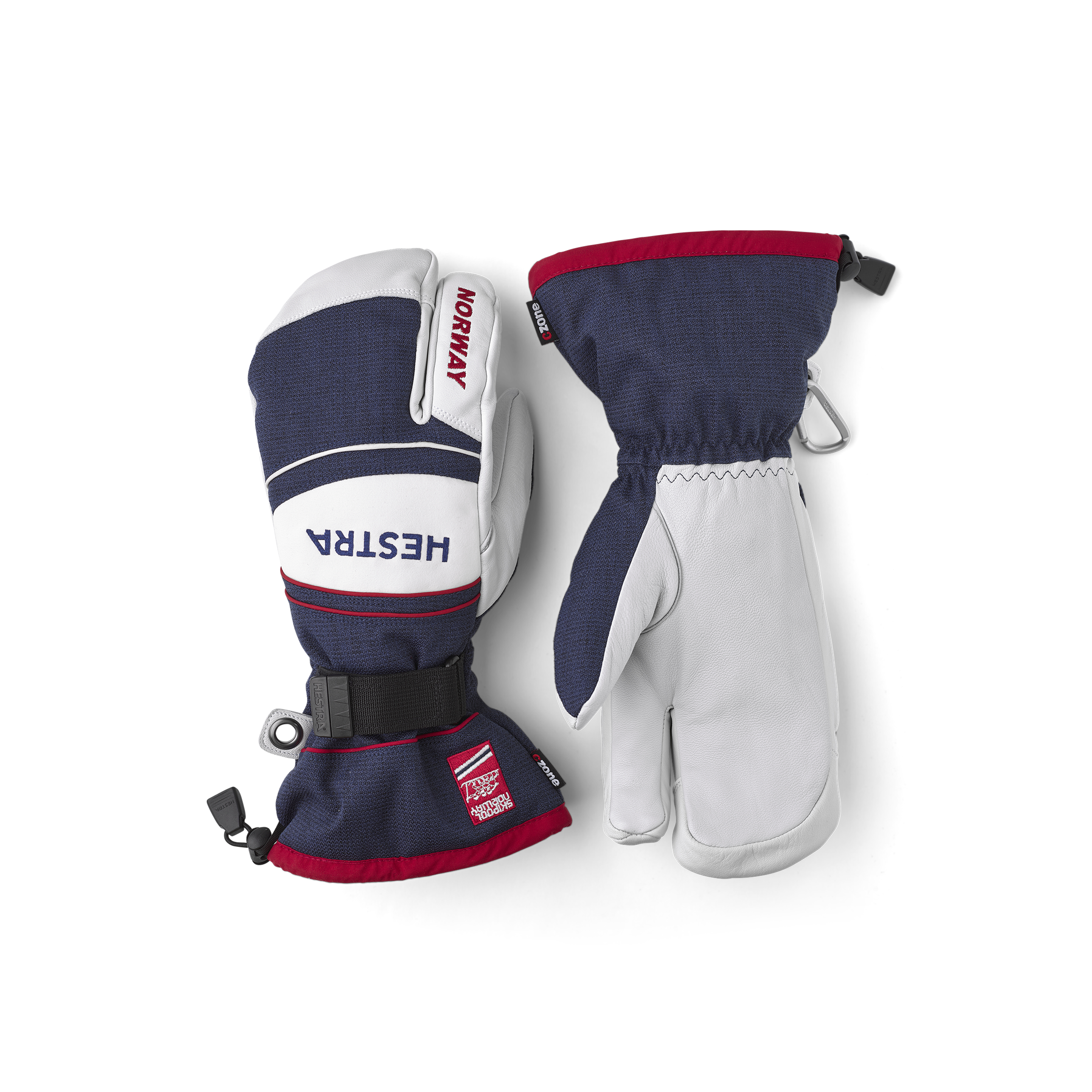 Blue white goat leather and fabric three finger glove