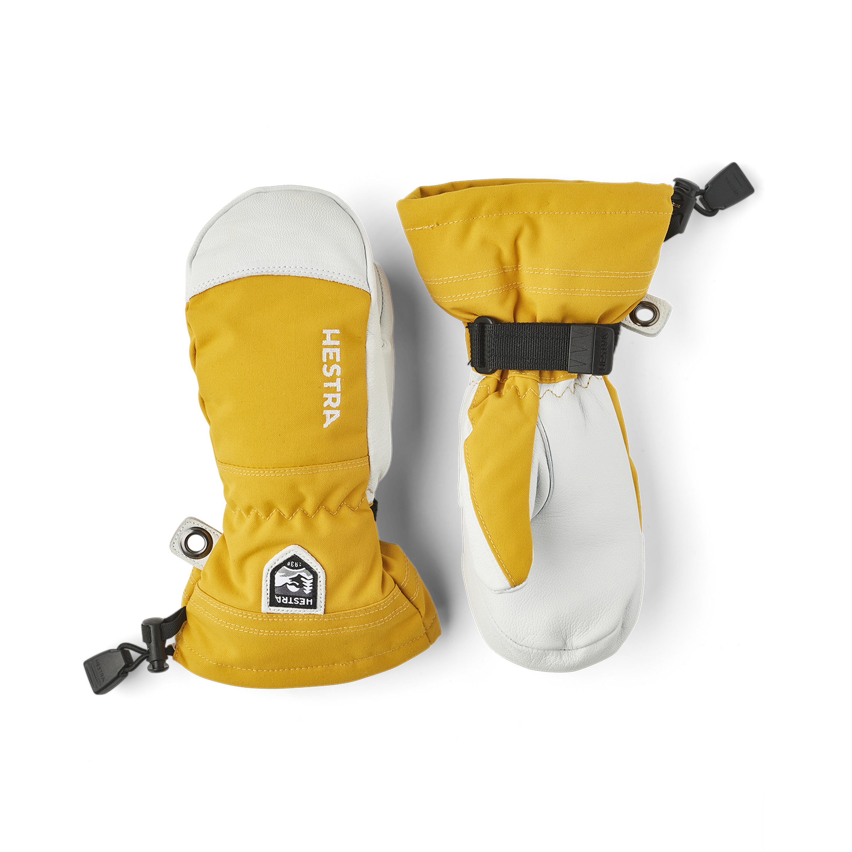 Yellow mitten with white goat leather palm