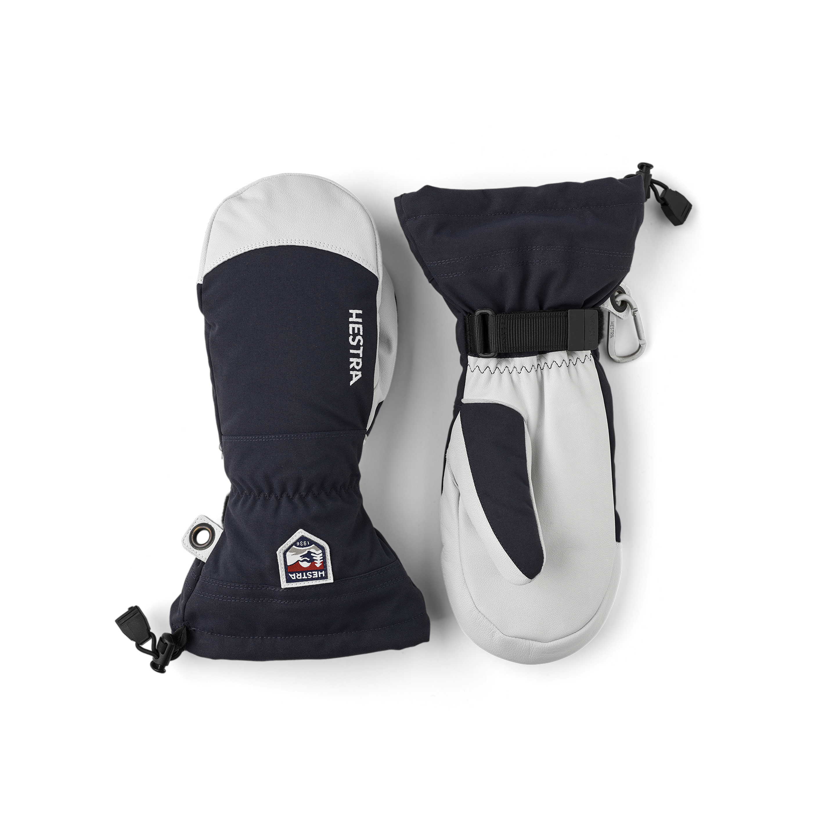 Dark blue mitten with white goat leather palm