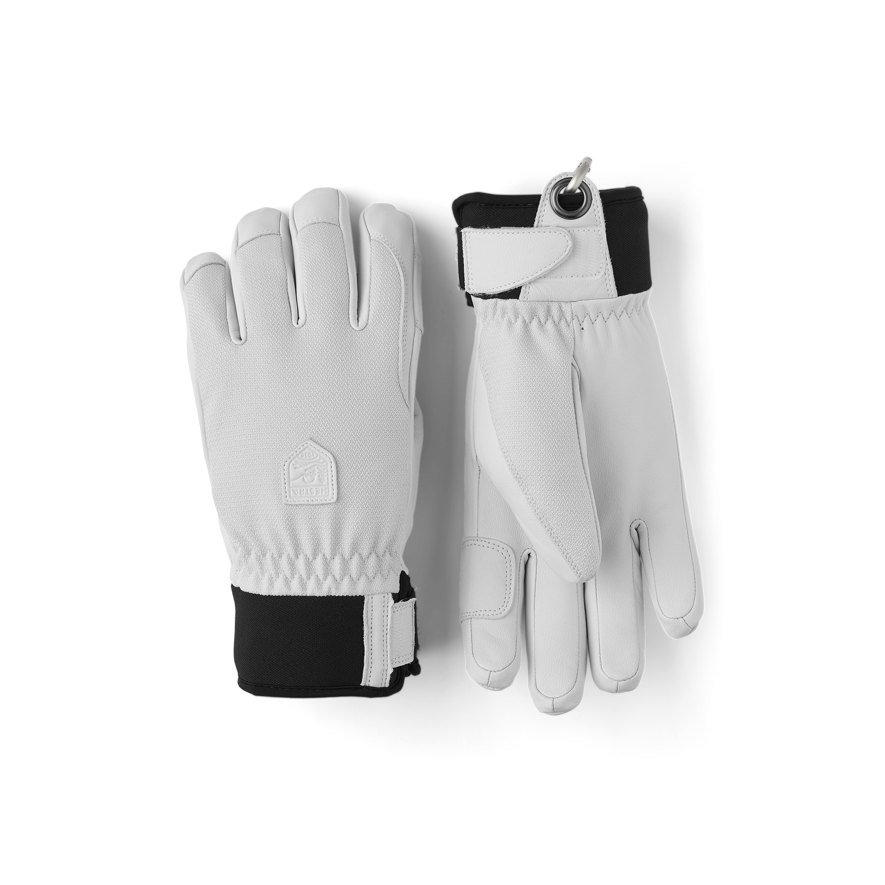 White goat leather ski glove with fabric back