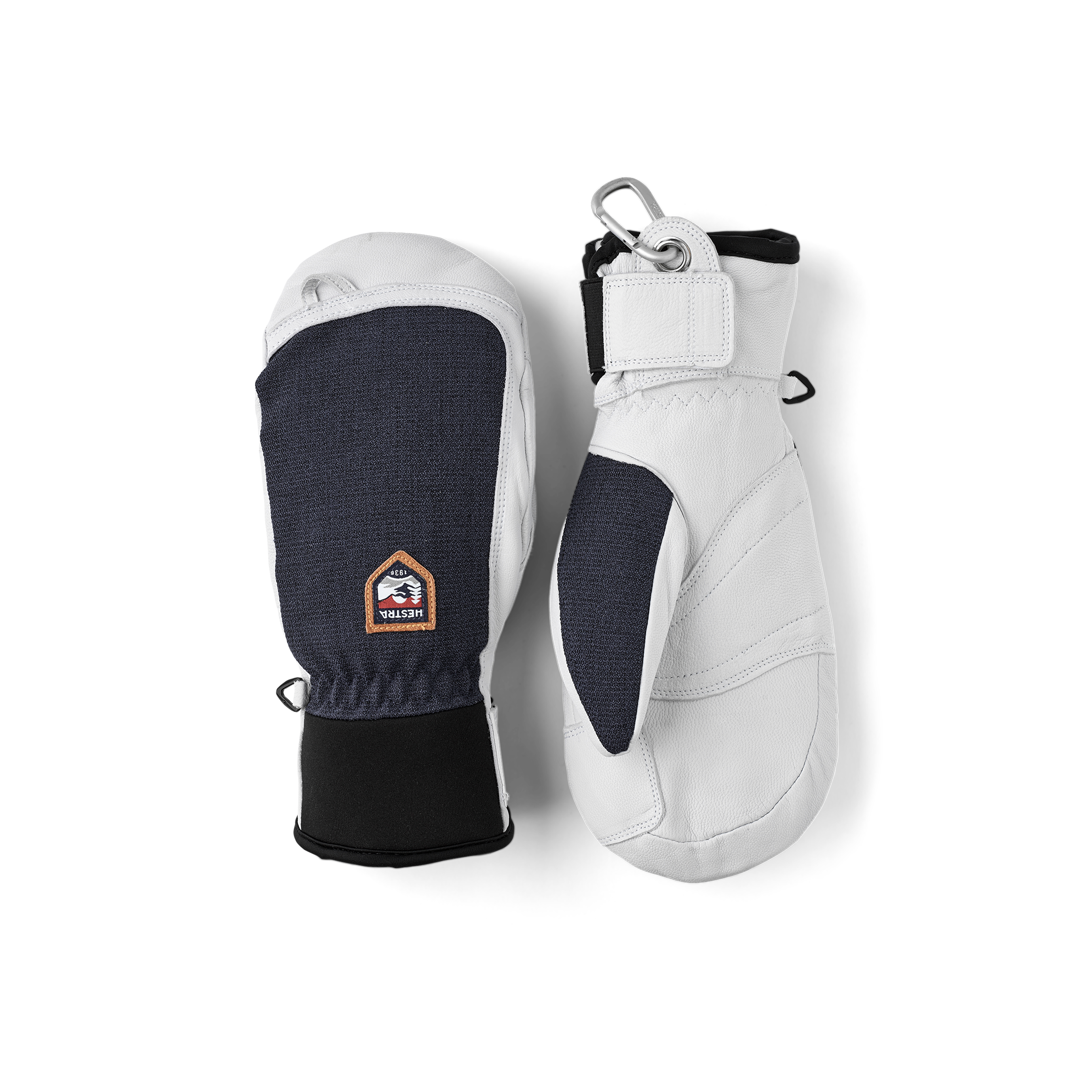 Dark blue mitten with white goat leather palm