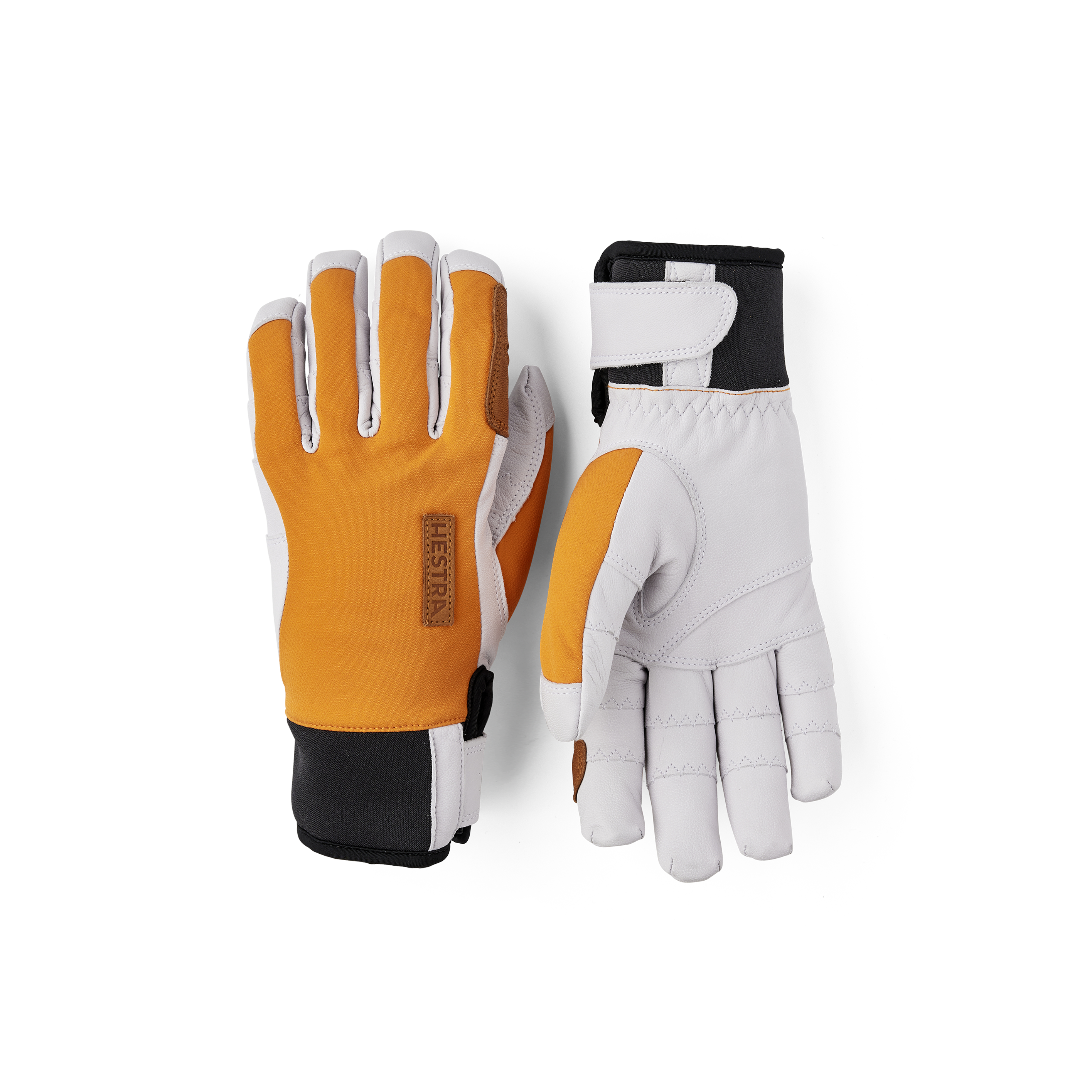 Orange glove with white goat leather palm