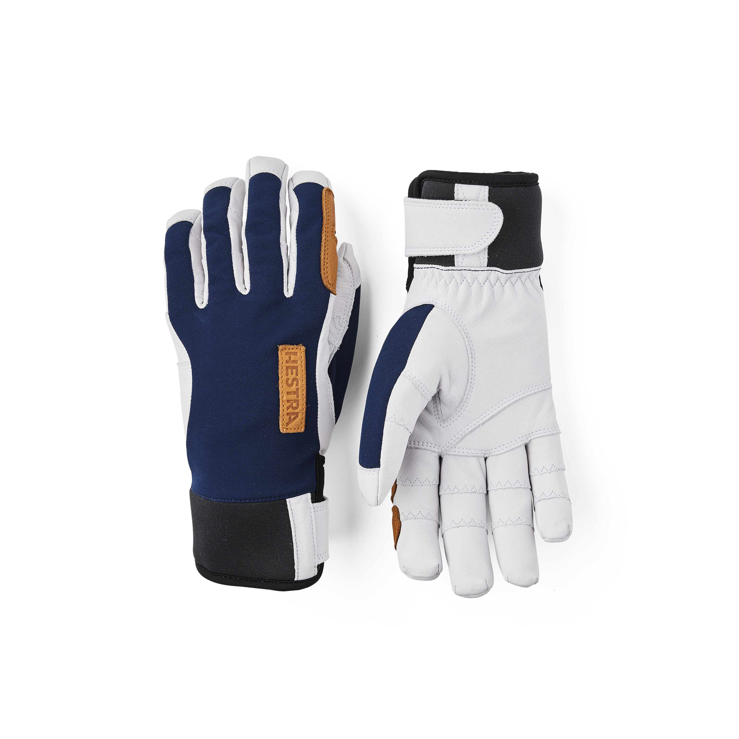 Dark blue glove with white goat leather palm
