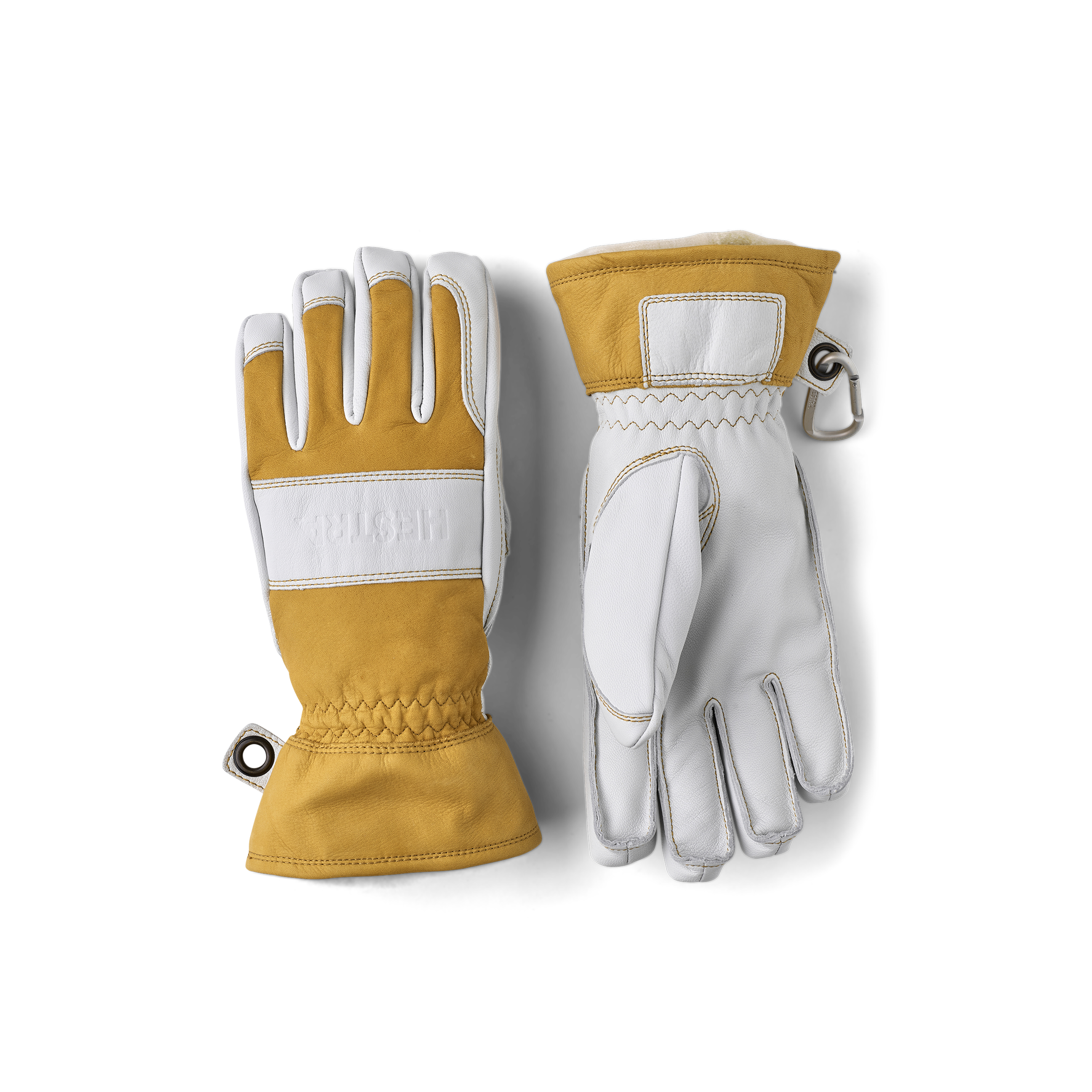 Yellow cow hide outdoor glove with white goat leather palm
