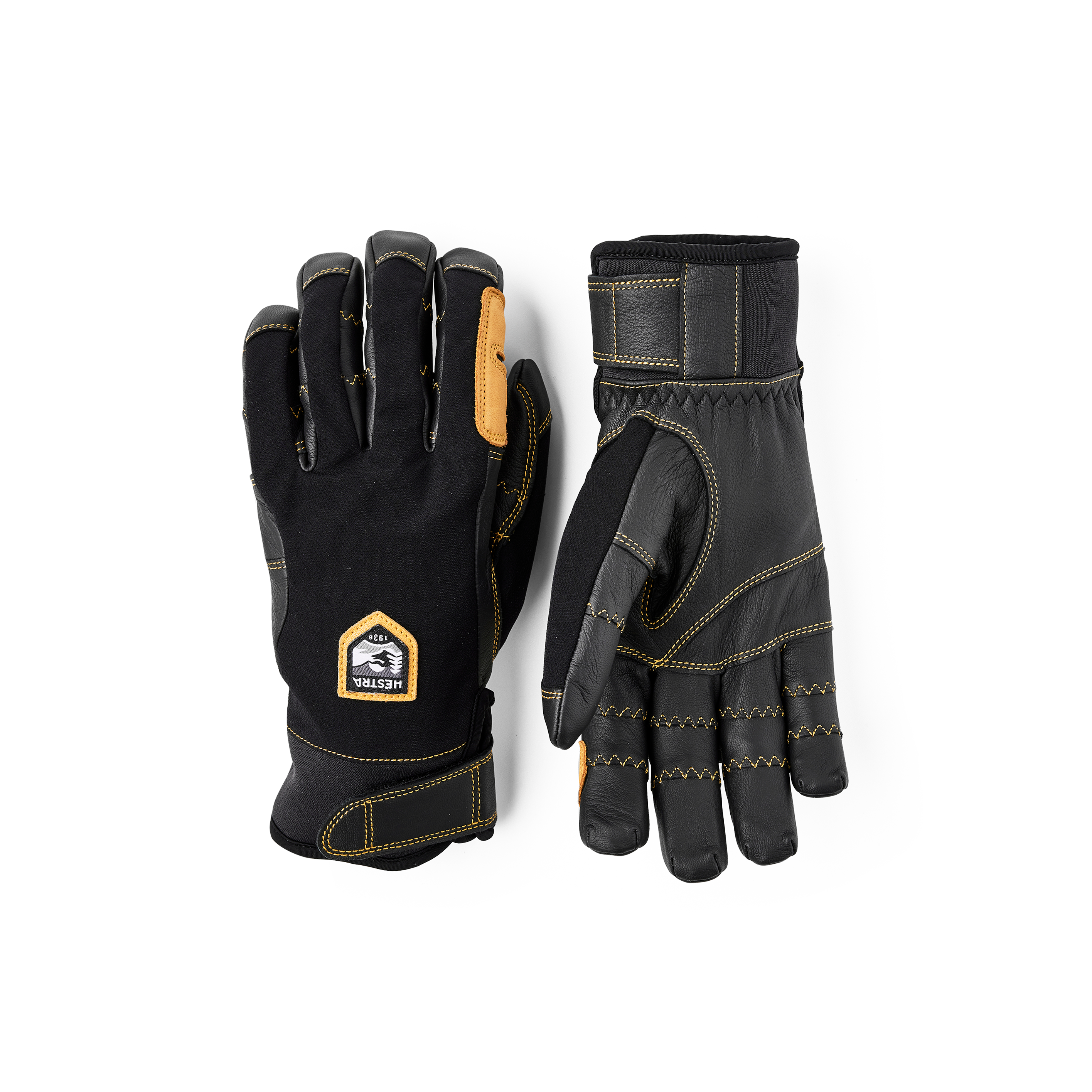 Black outdoor glove with black goat leather palm