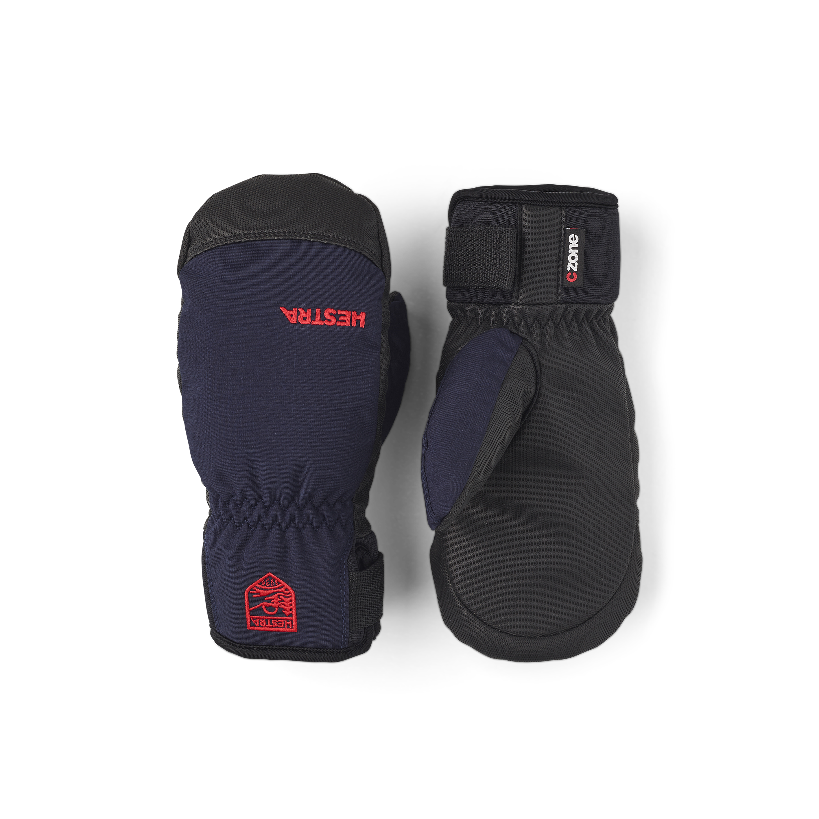 Dark blue fabric mitten with black palm