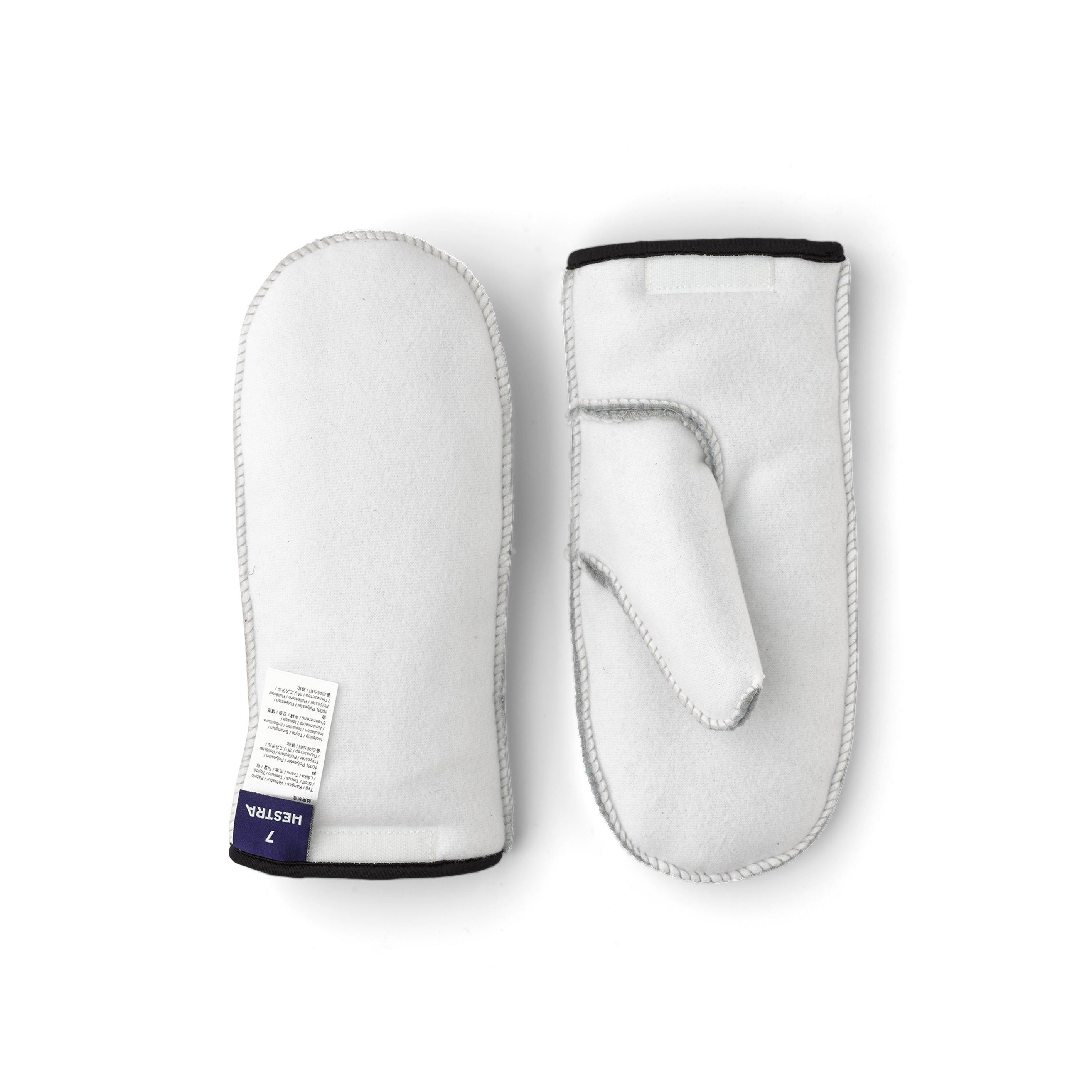 White machine-sewn liner mitten