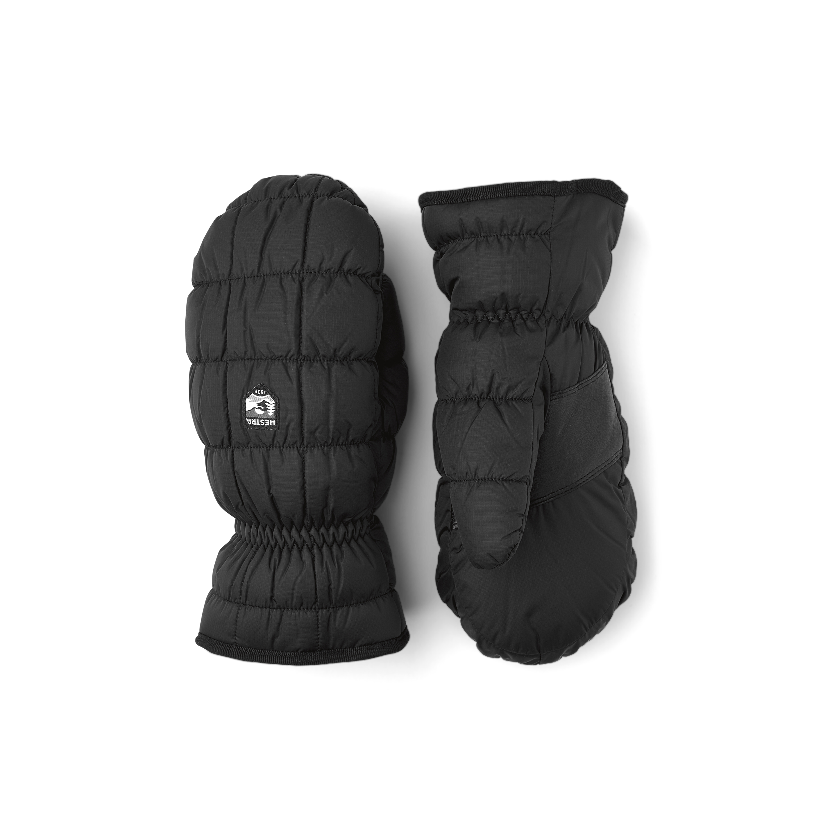 Black fabric mitten with synthetic suede palm